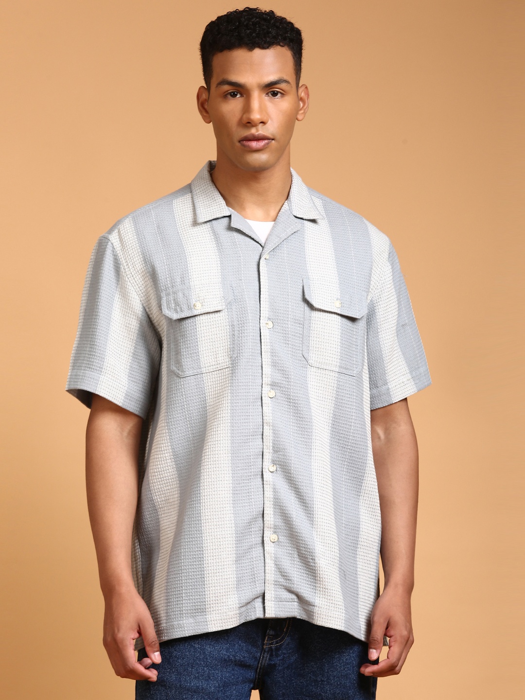 

LSD Relaxed Fit Striped Shirt, Grey