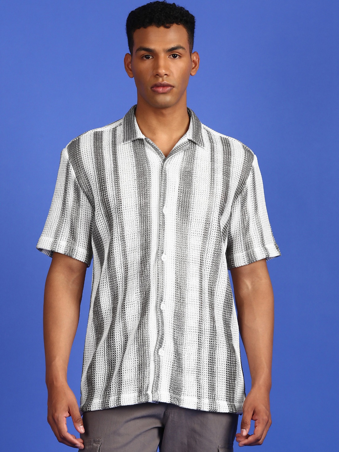 

LSD Semi Sheer Striped Casual Shirt, Grey
