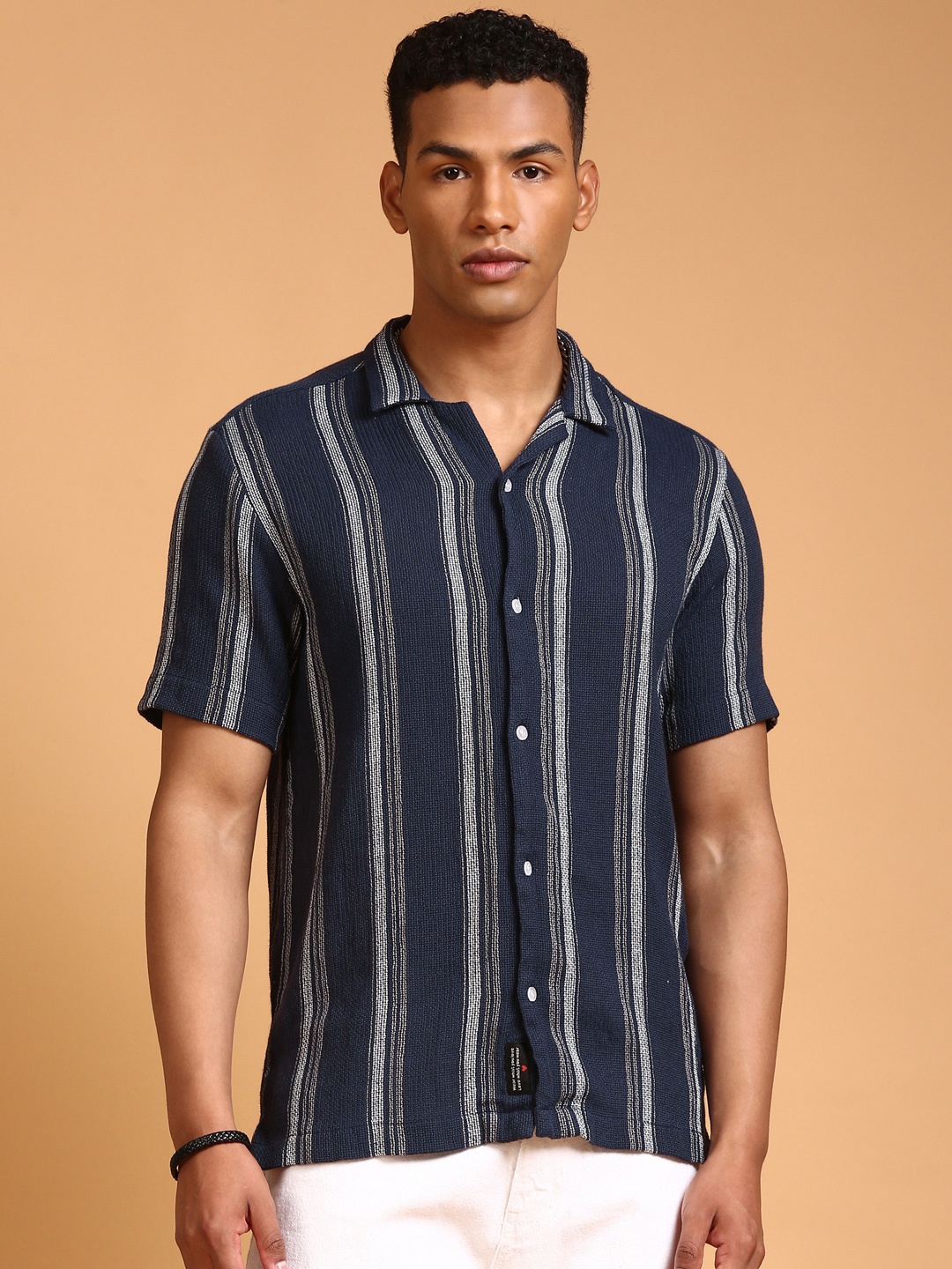 

LSD Relaxed Fit Striped Casual Shirt, Navy blue