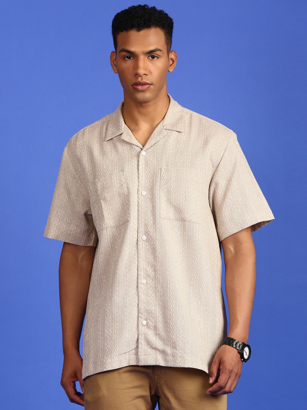 

LSD Self Design Relaxed Fit Casual Shirt, Beige