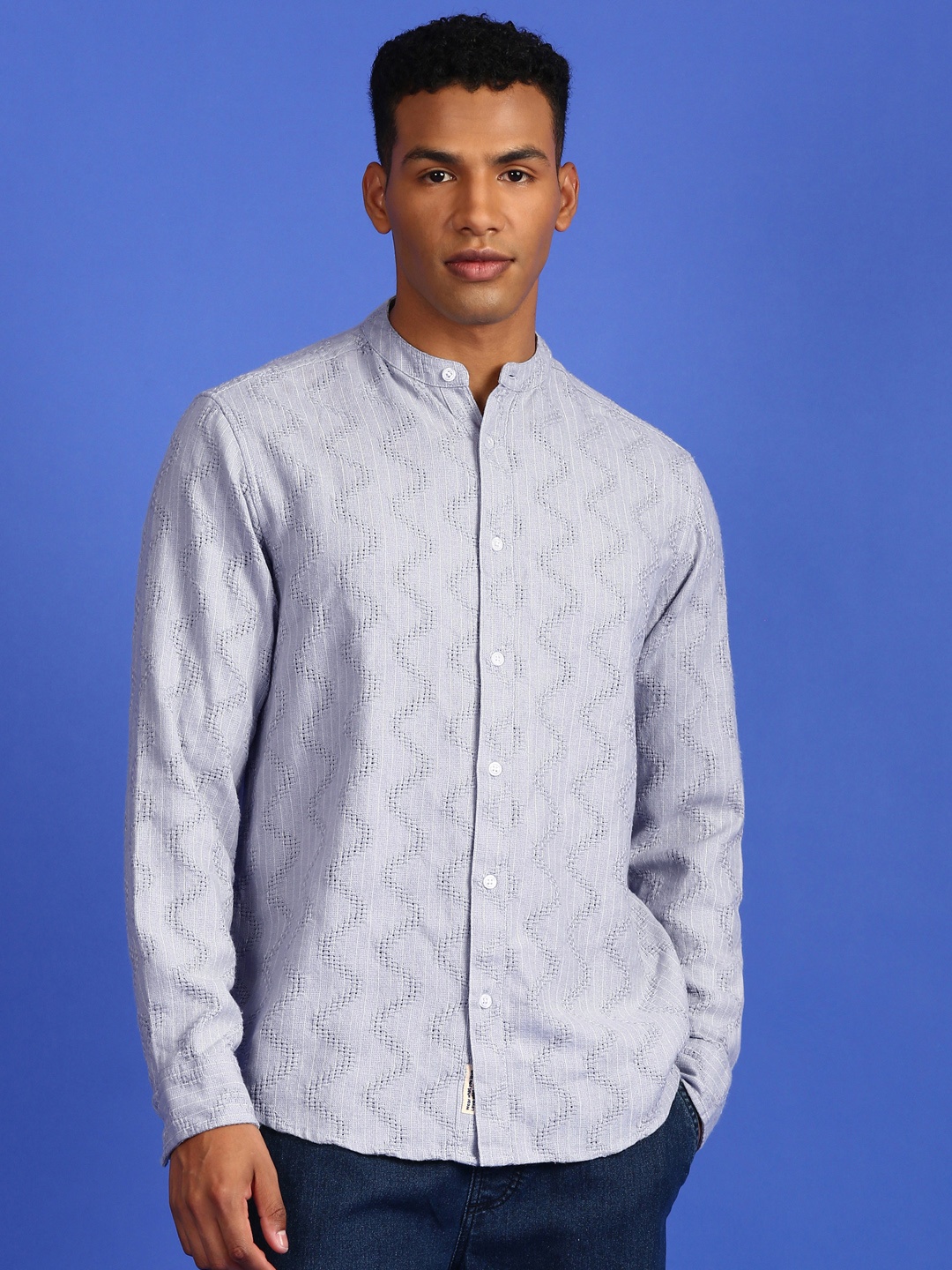 

LSD Self Design Relaxed Fit Casual Shirt, Blue