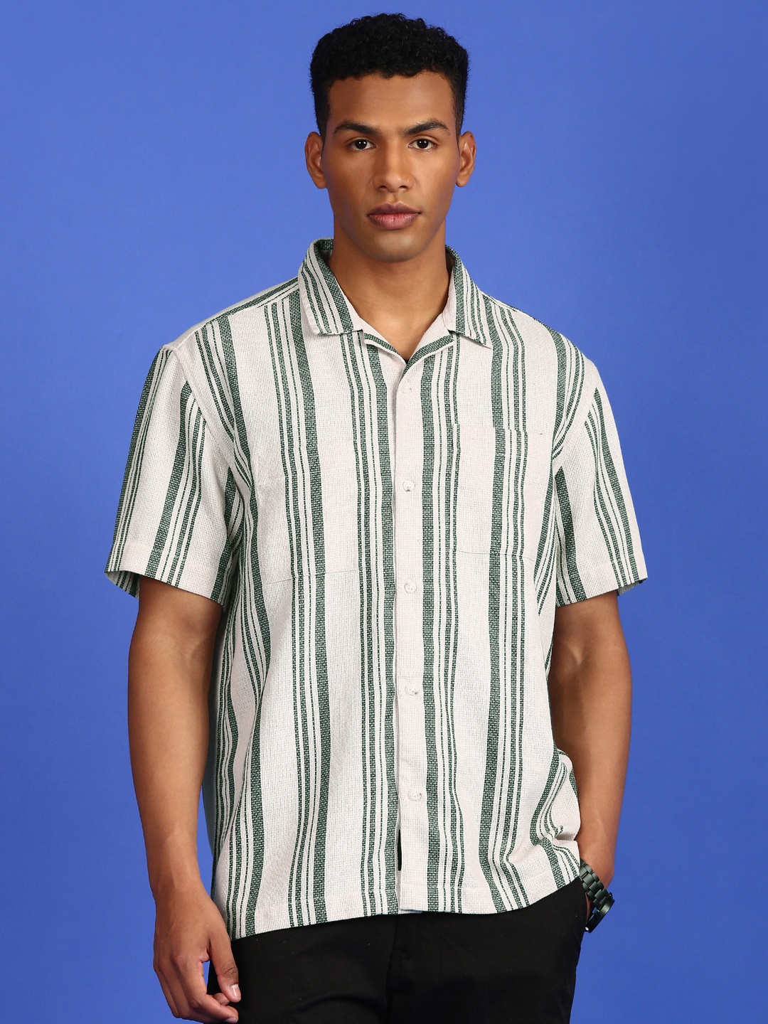 

LSD Relaxed Fit Striped Casual Shirt, Beige