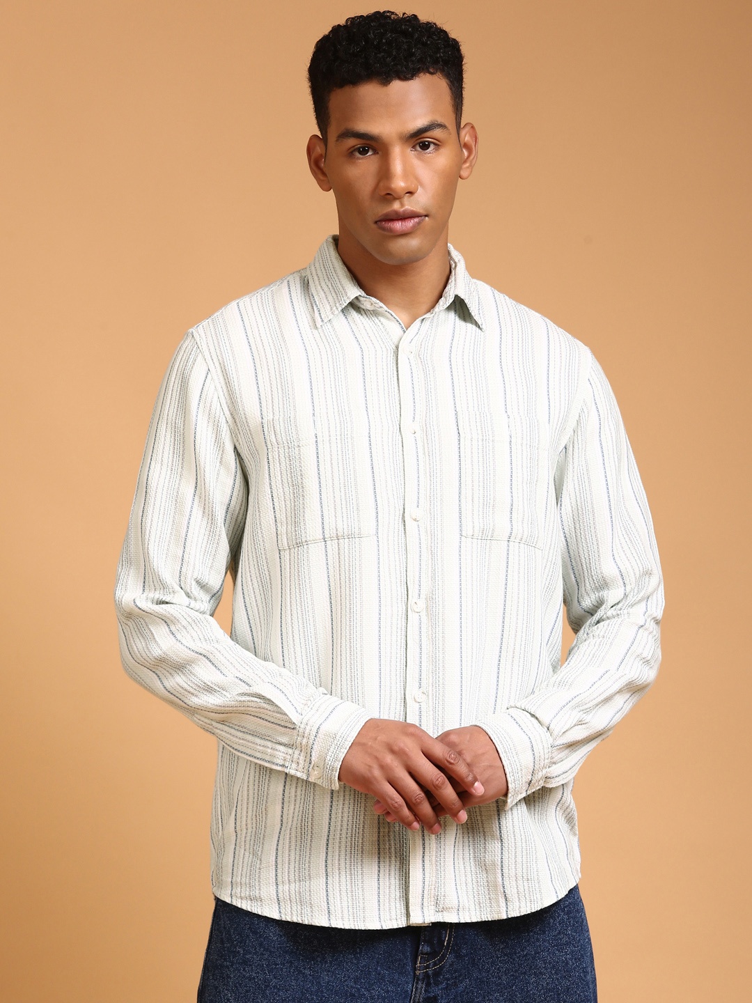 

LSD Relaxed Fit Multi Striped Casual Shirt, White