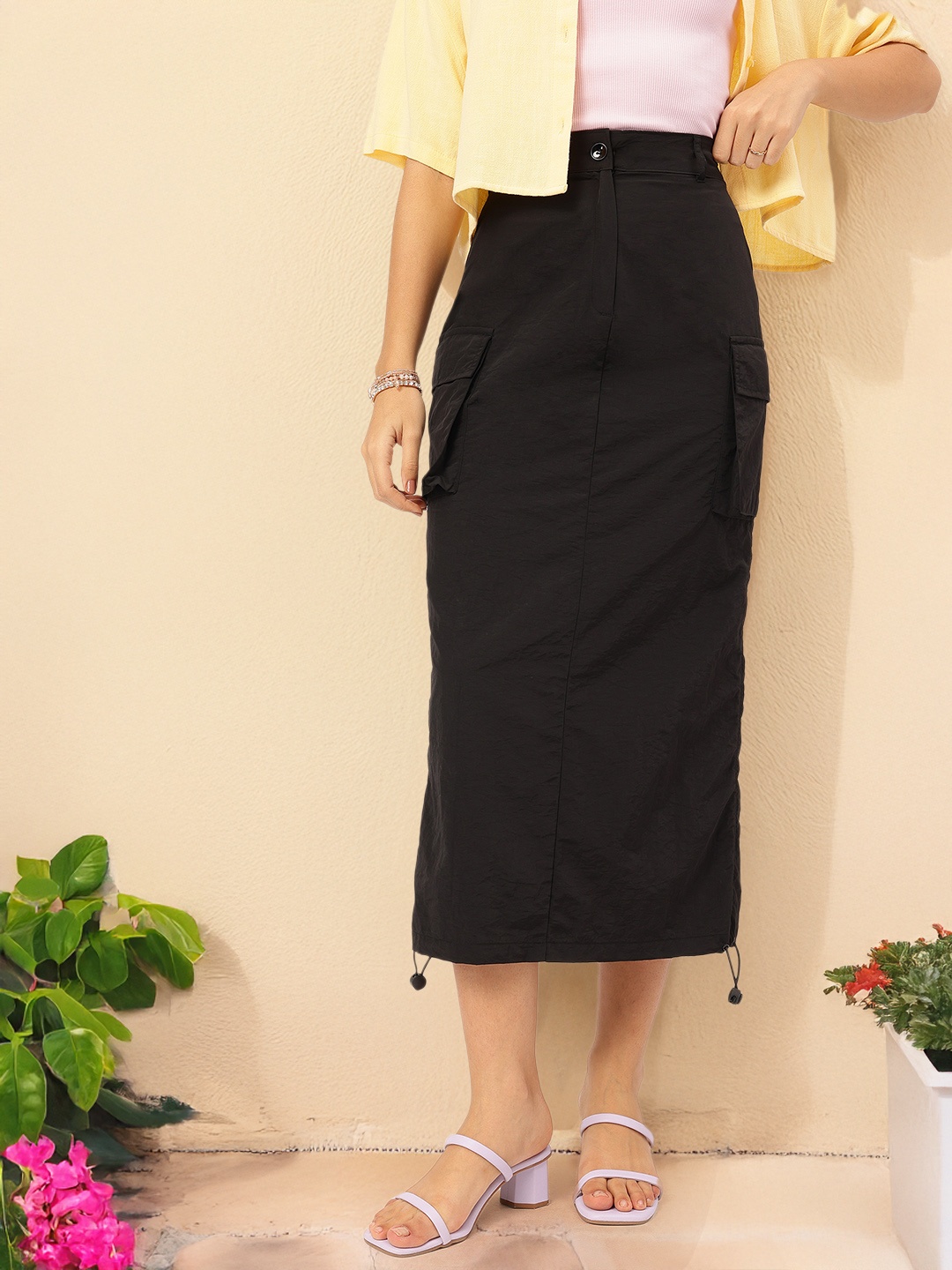

DressBerry Everyday Chic Boxy Pocket Straight Midi Skirt, Black