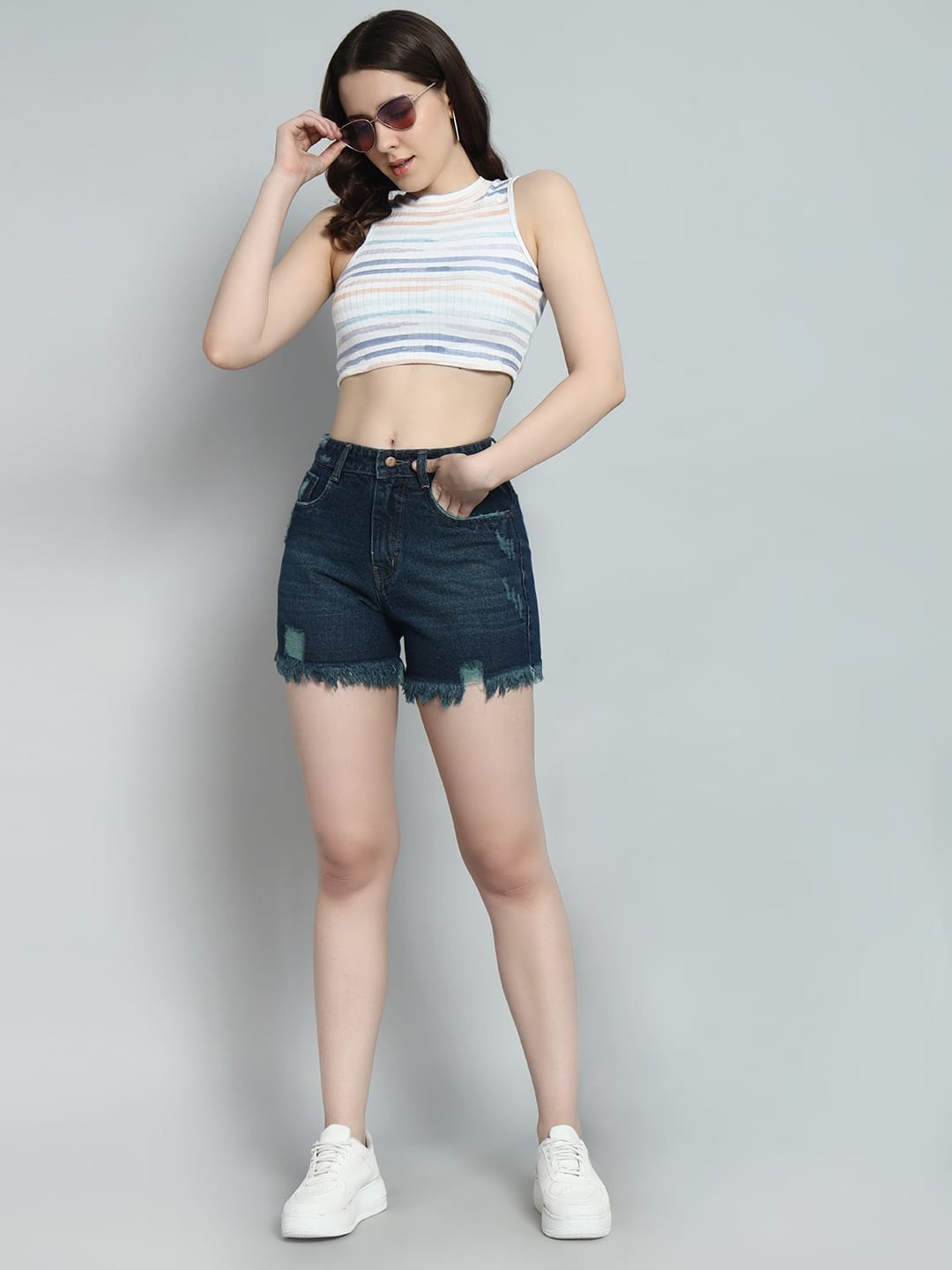 FASHIONFIBRE Women Regular Fit Washed Outdoor Denim Shorts with Technology, Blue