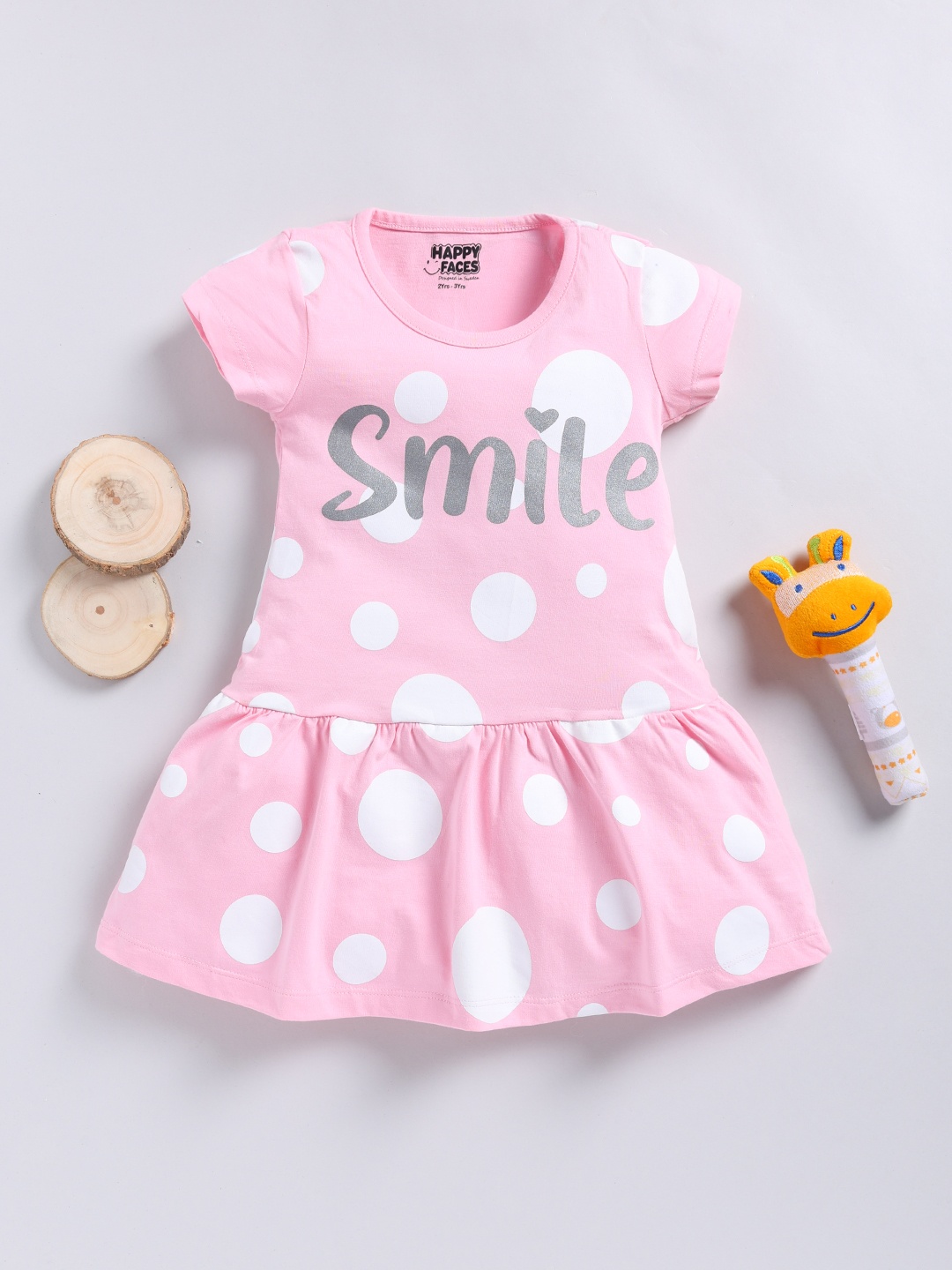 

Happy Faces Girls Printed A-Line Dress, Pink