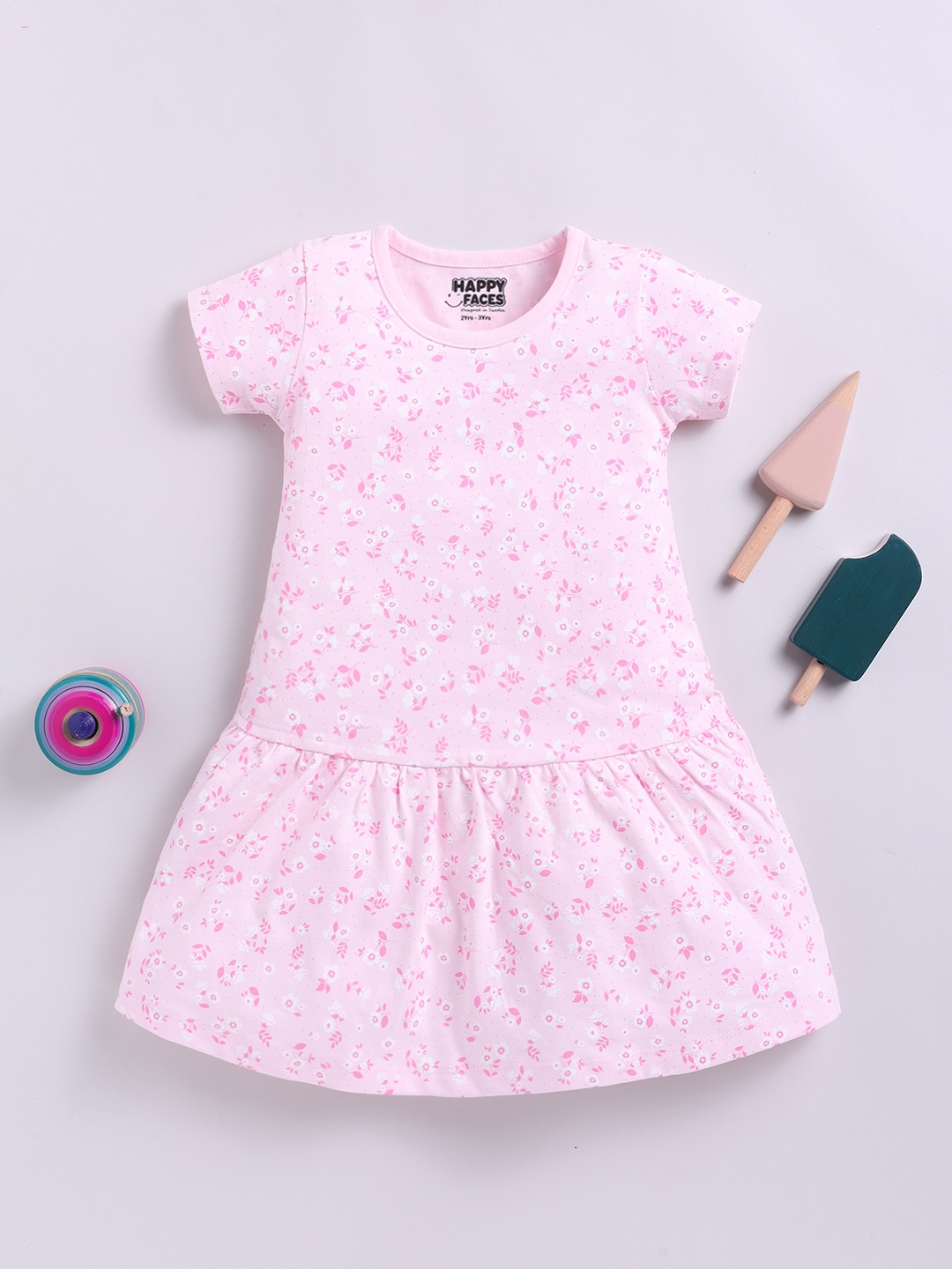 

Happy Faces Girls Floral Print Cotton A-Line Dress, Pink