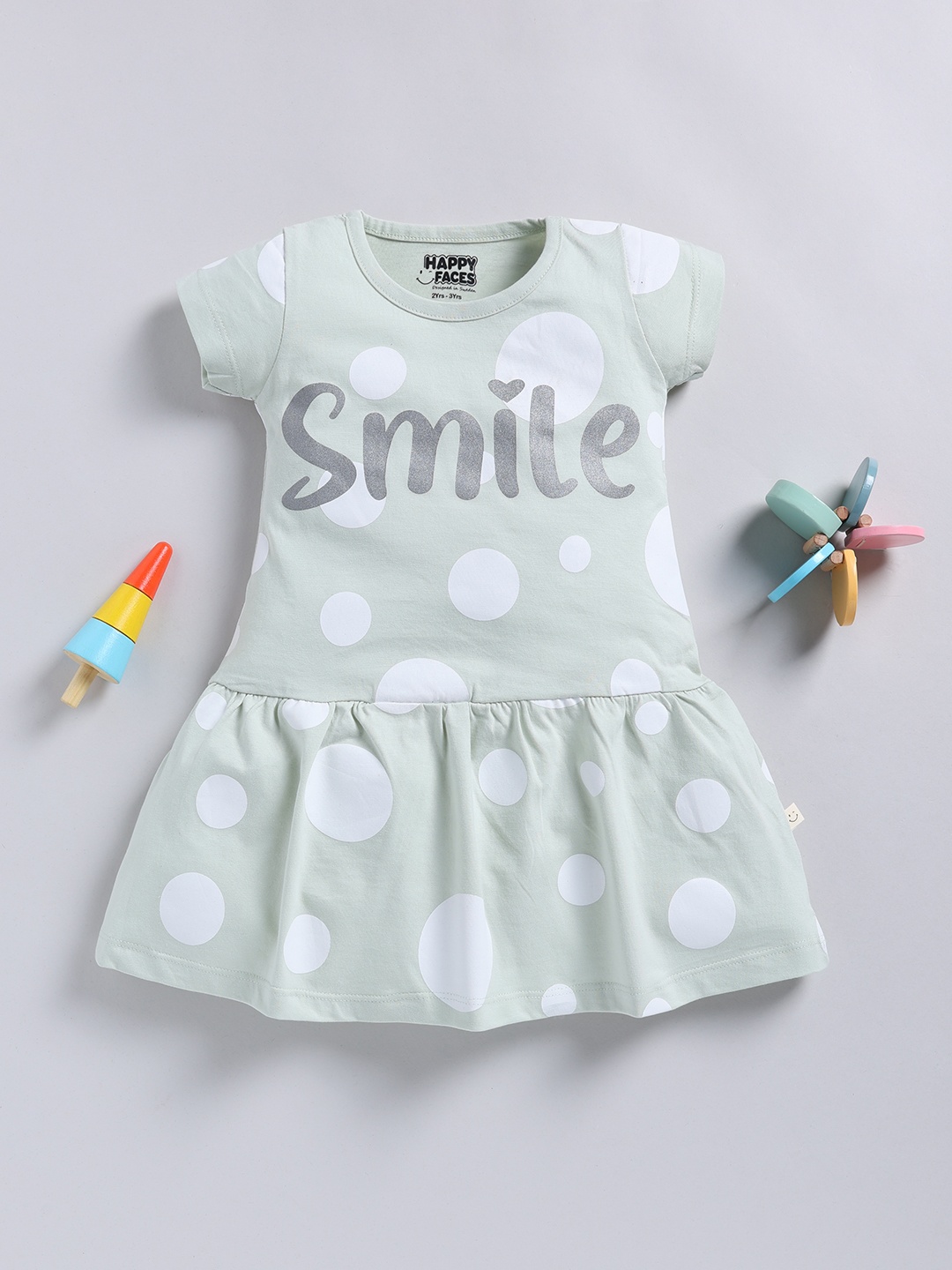 

Happy Faces Girls Printed A-Line Dress, Green