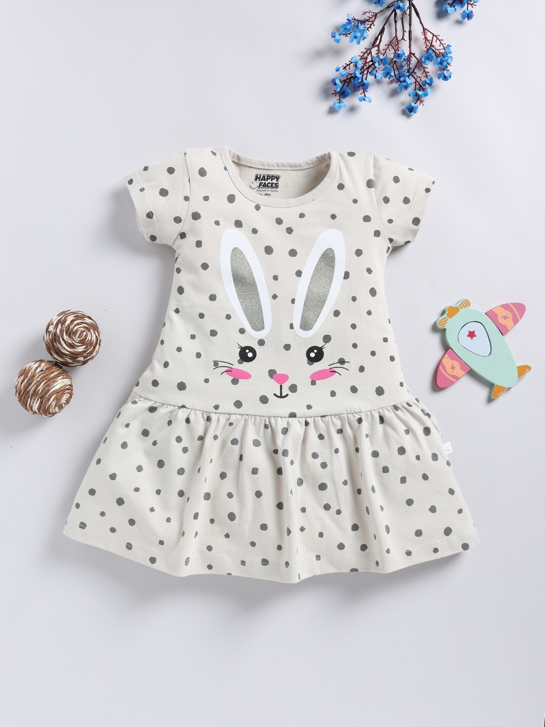

Happy Faces Girls Printed A-Line Dress, Grey