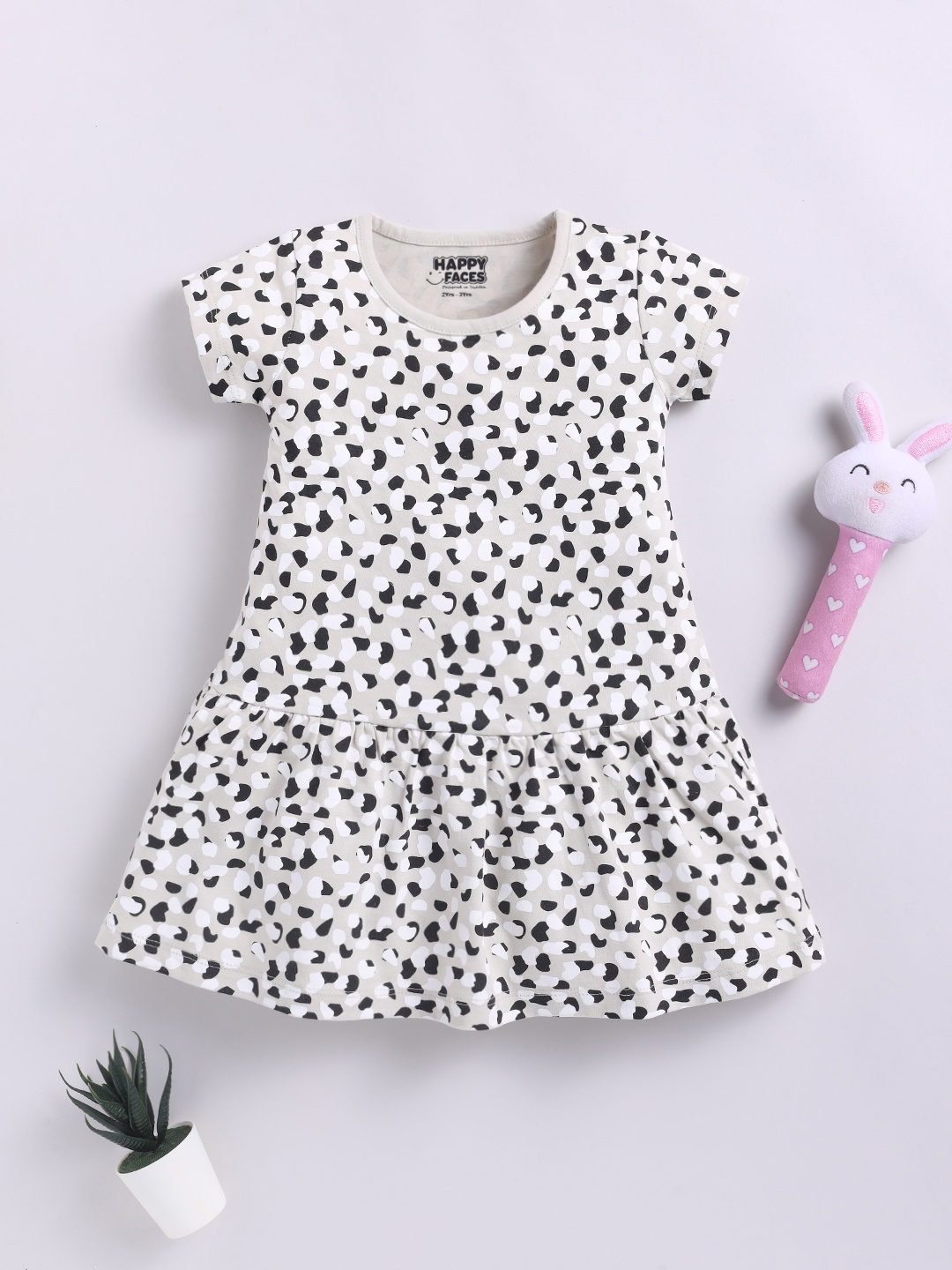 

Happy Faces Girls Printed Cotton A-Line Dress, Grey