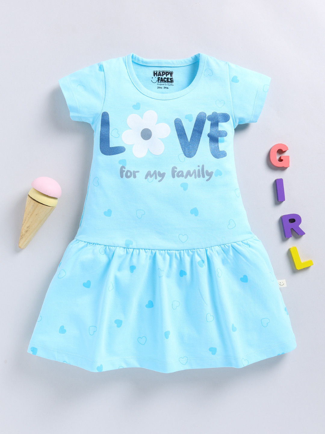 

Happy Faces Girls Printed A-Line Dress, Blue