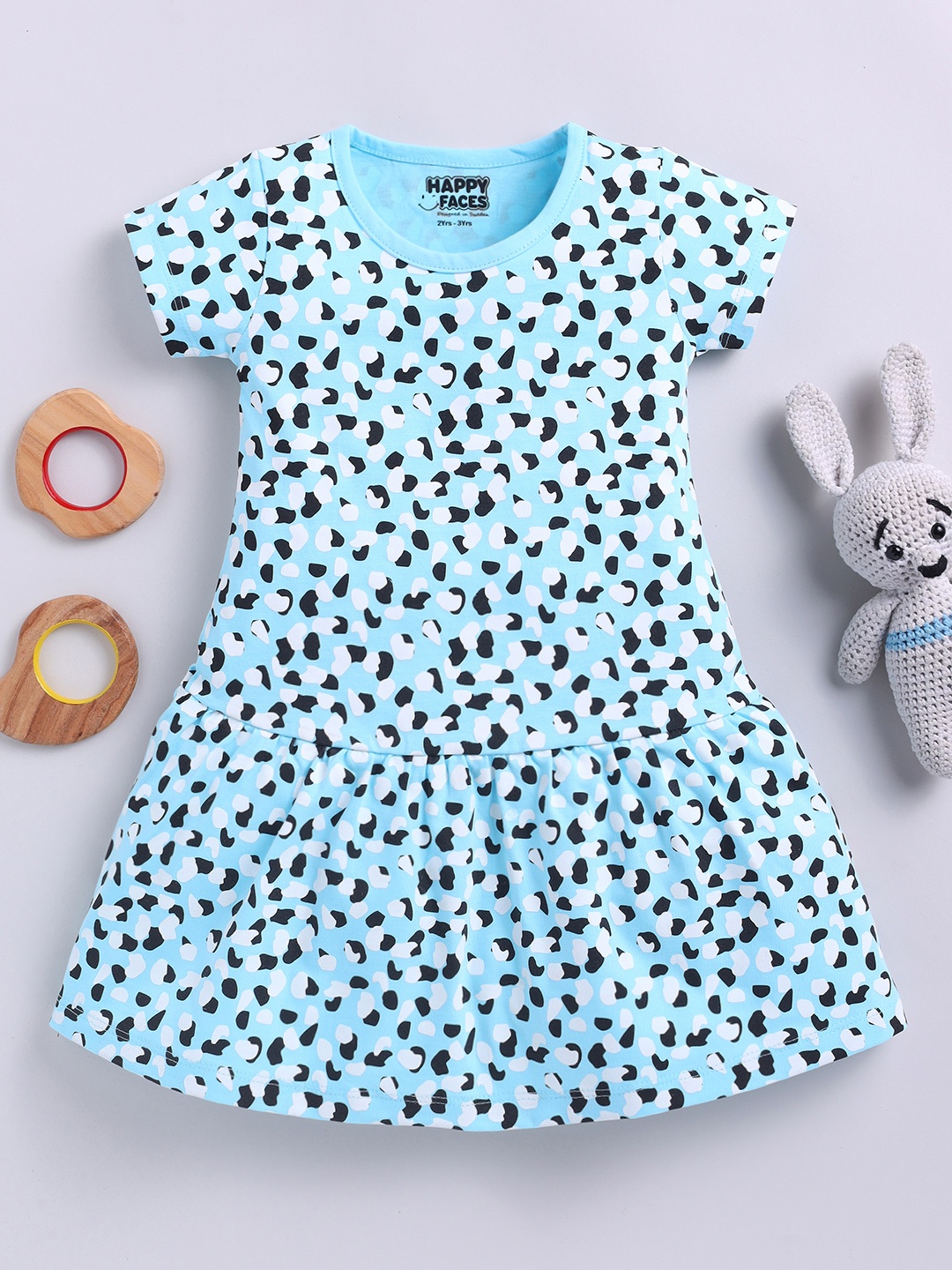 

Happy Faces Girls Printed Cotton A-Line Dress, Blue