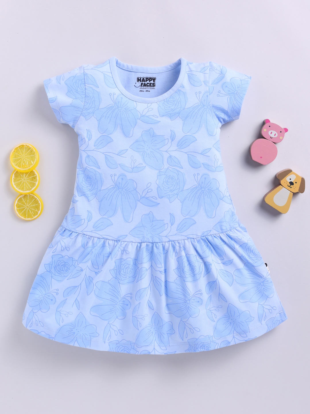

Happy Faces Girls Floral Print Cotton A-Line Dress, Blue