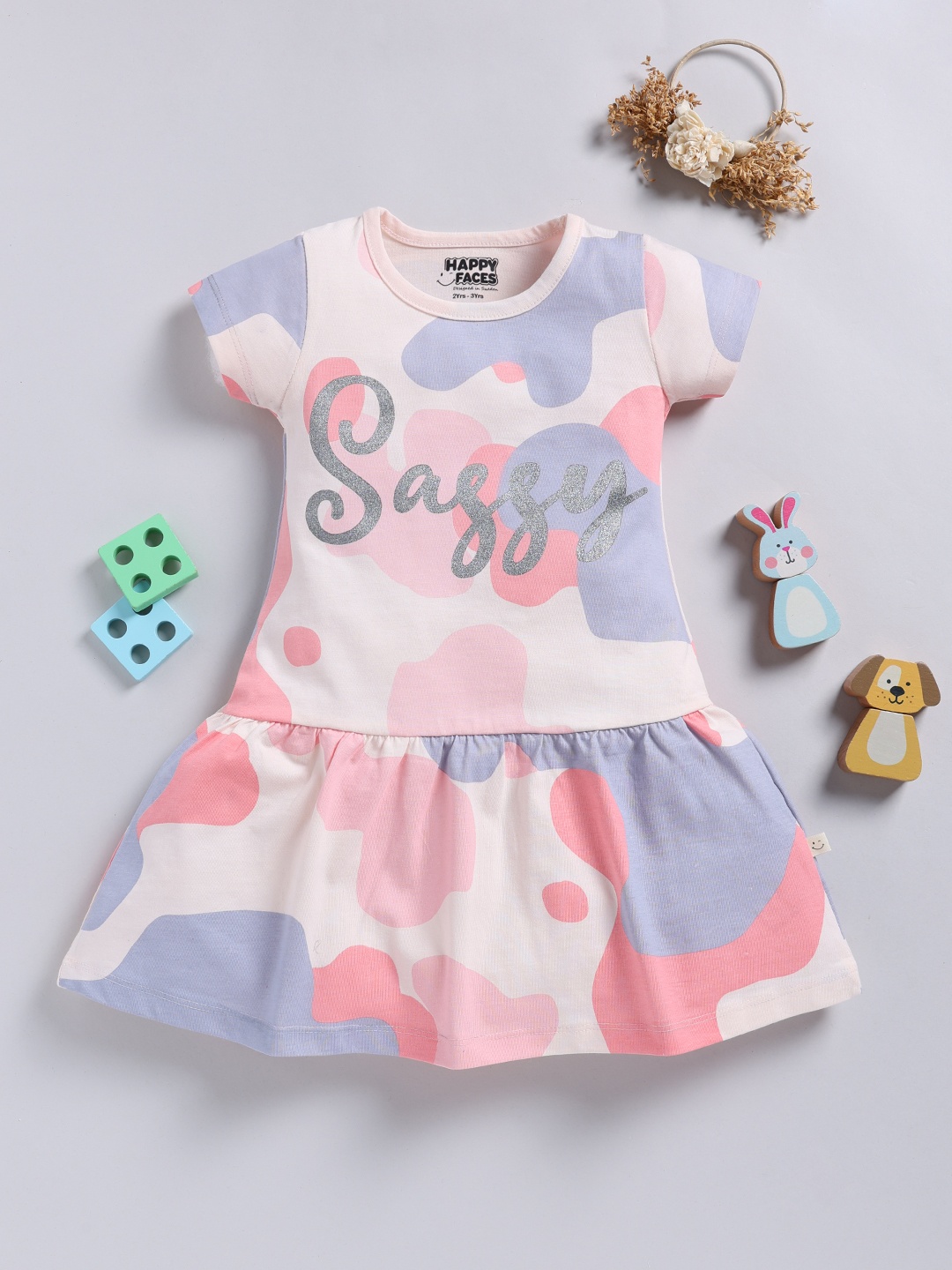 

Happy Faces Girls Printed A-Line Dress, Pink