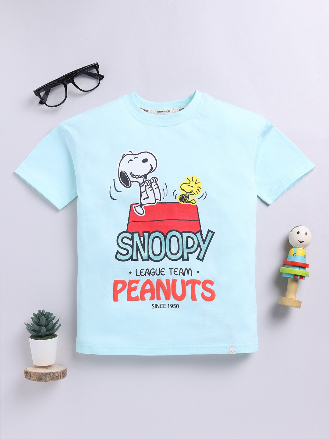 

Happy Faces Boys Snoopy Print Pure Cotton T-shirt, Blue