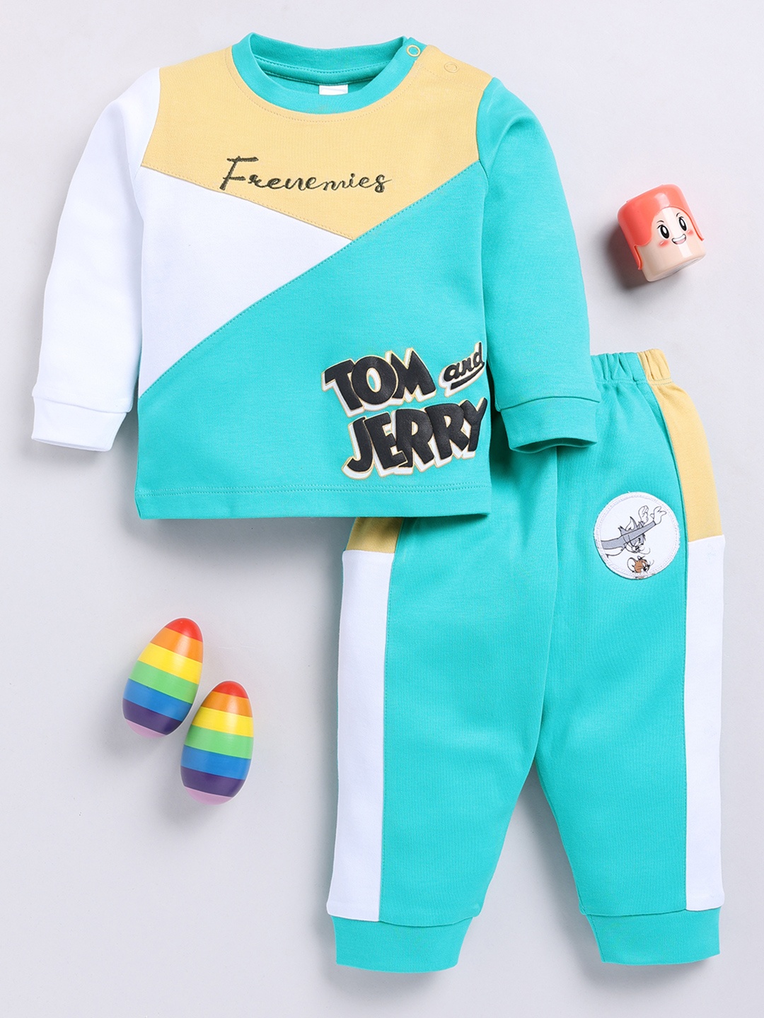 

Moms Love Infant Boys Pure Cotton Tom & Jerry Printed T-shirt & Jogger, Green