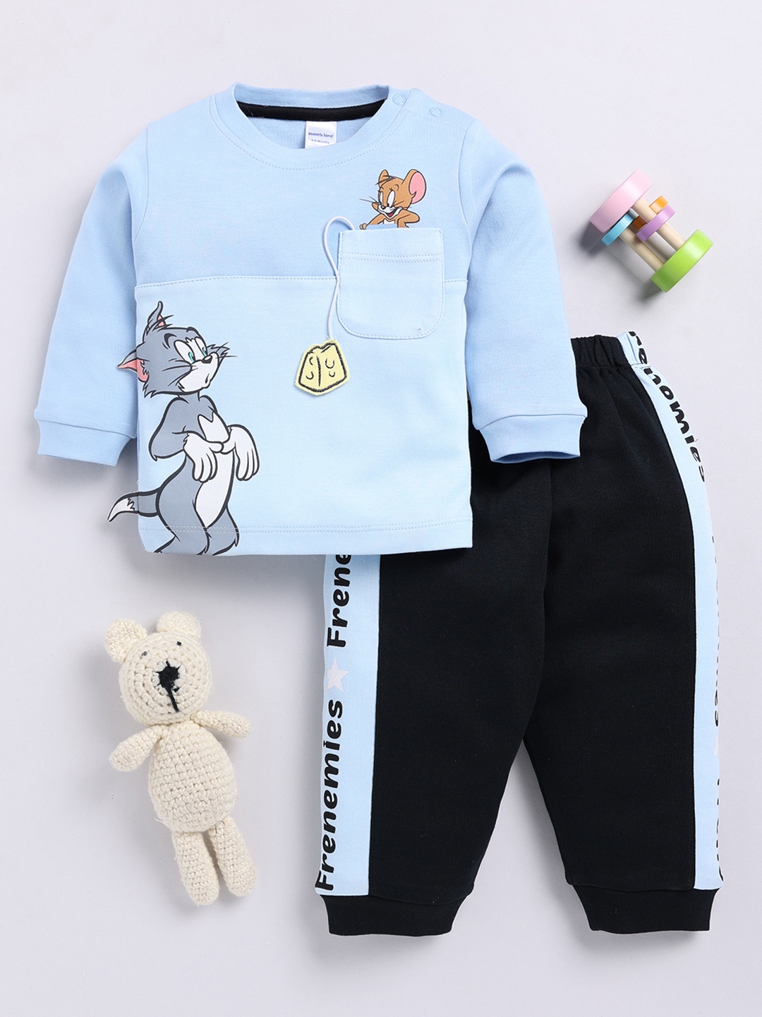 

Moms Love Infant Boys Pure Cotton Tom & Jerry Printed T-shirt & Jogger, Blue