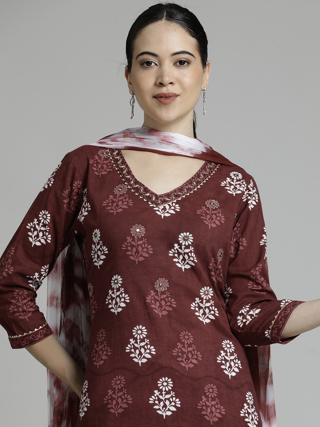 

Jaipur Kurti Ethnic Motif Printed Pure Cotton Suit Set, Burgundy