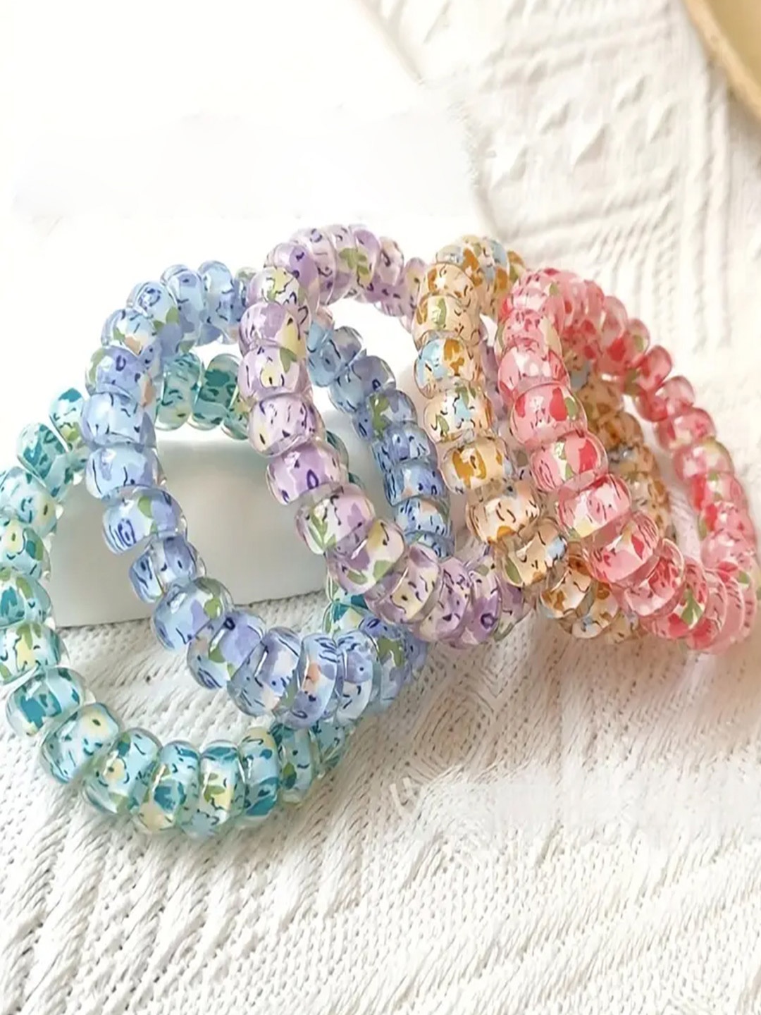 

MAJESTIQUE 5 Pcs Spiral Hair Ties For Thick Hair Elastic No Crease Hair Coils, Pink