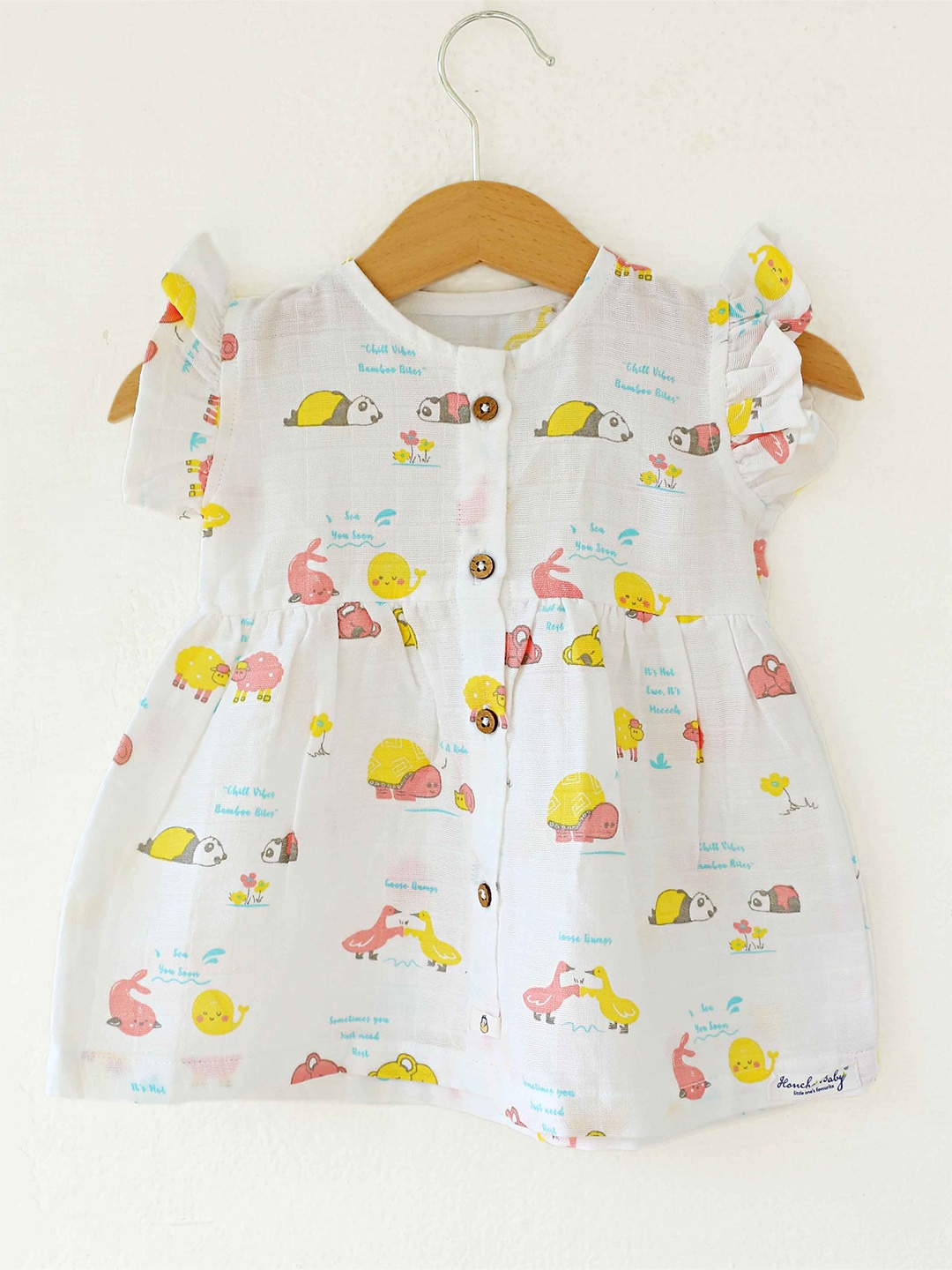 

Honcho Baby Girls Printed Cotton Flutter Sleeve Fit & Flare Dress, White