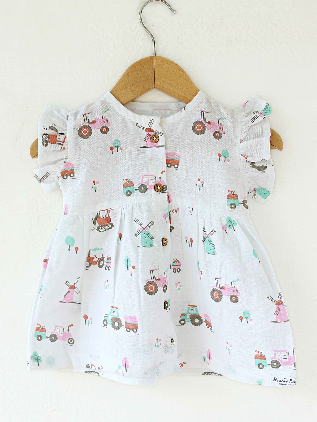 

Honcho Baby Girls Printed Cotton Fit and Flare Dress, White