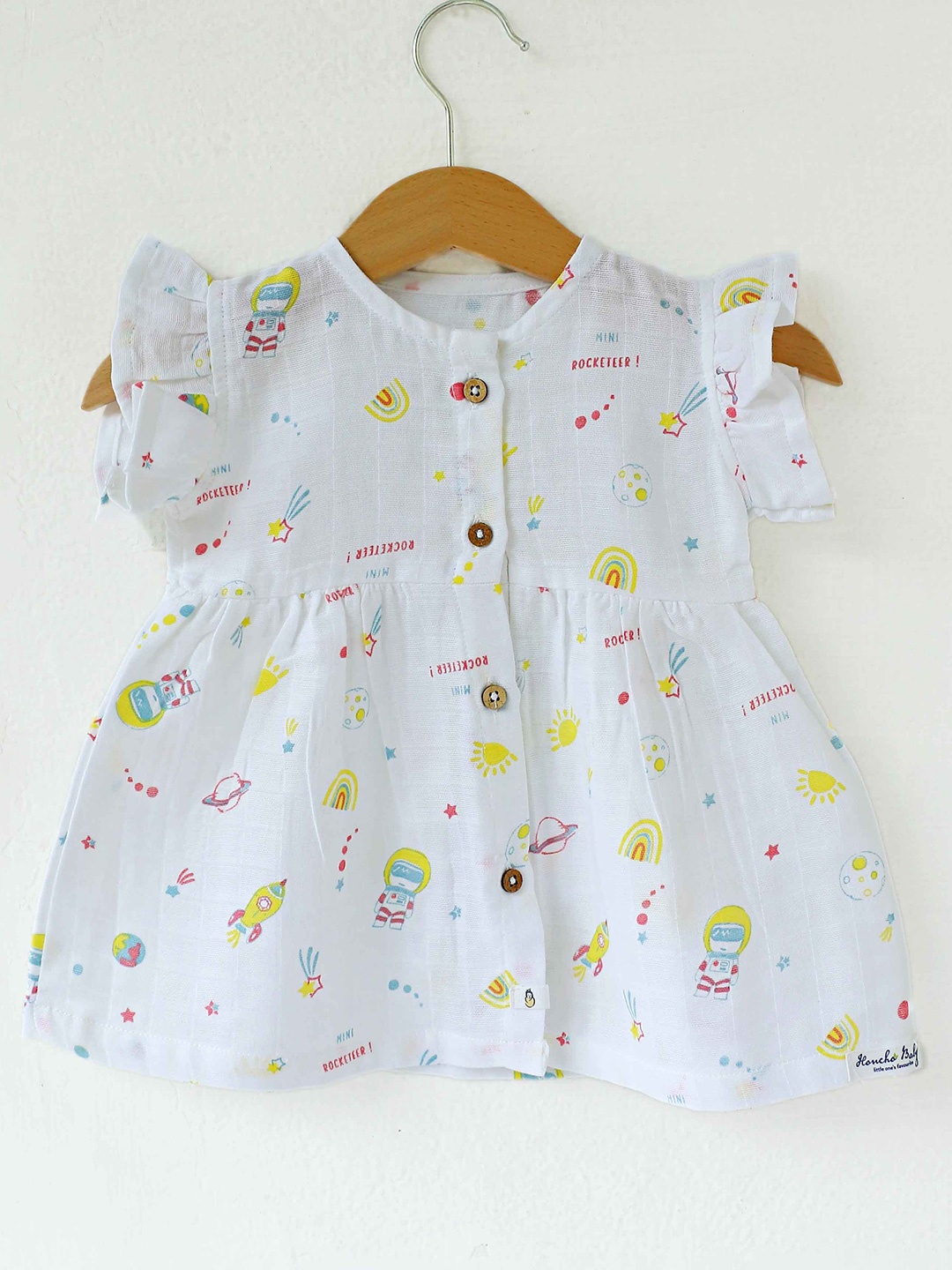 

Honcho Baby Girls Printed Pure Cotton A-Line Dress, White