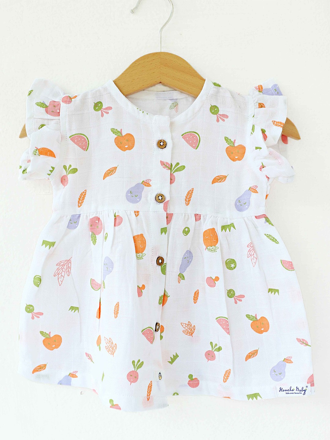 

Honcho Baby Girls Printed Flutter Sleeve Fit & Flare Dress, White