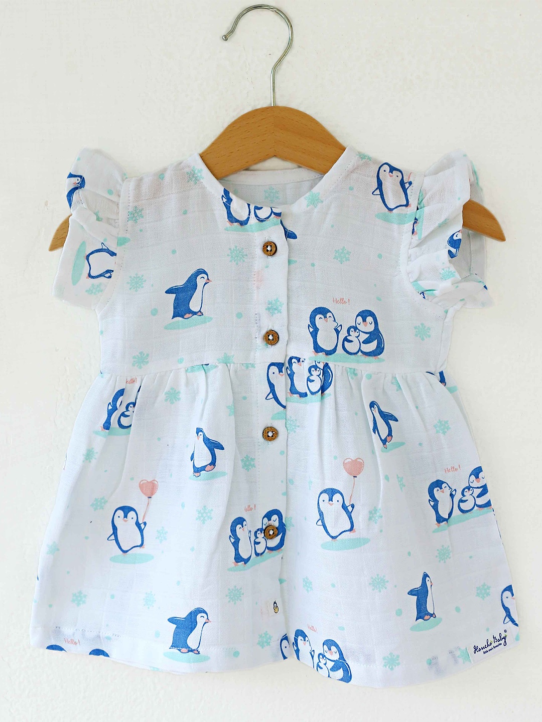 

Honcho Baby Girls Cotton Printed Flutter Sleeve Fit and Flare Dress, White