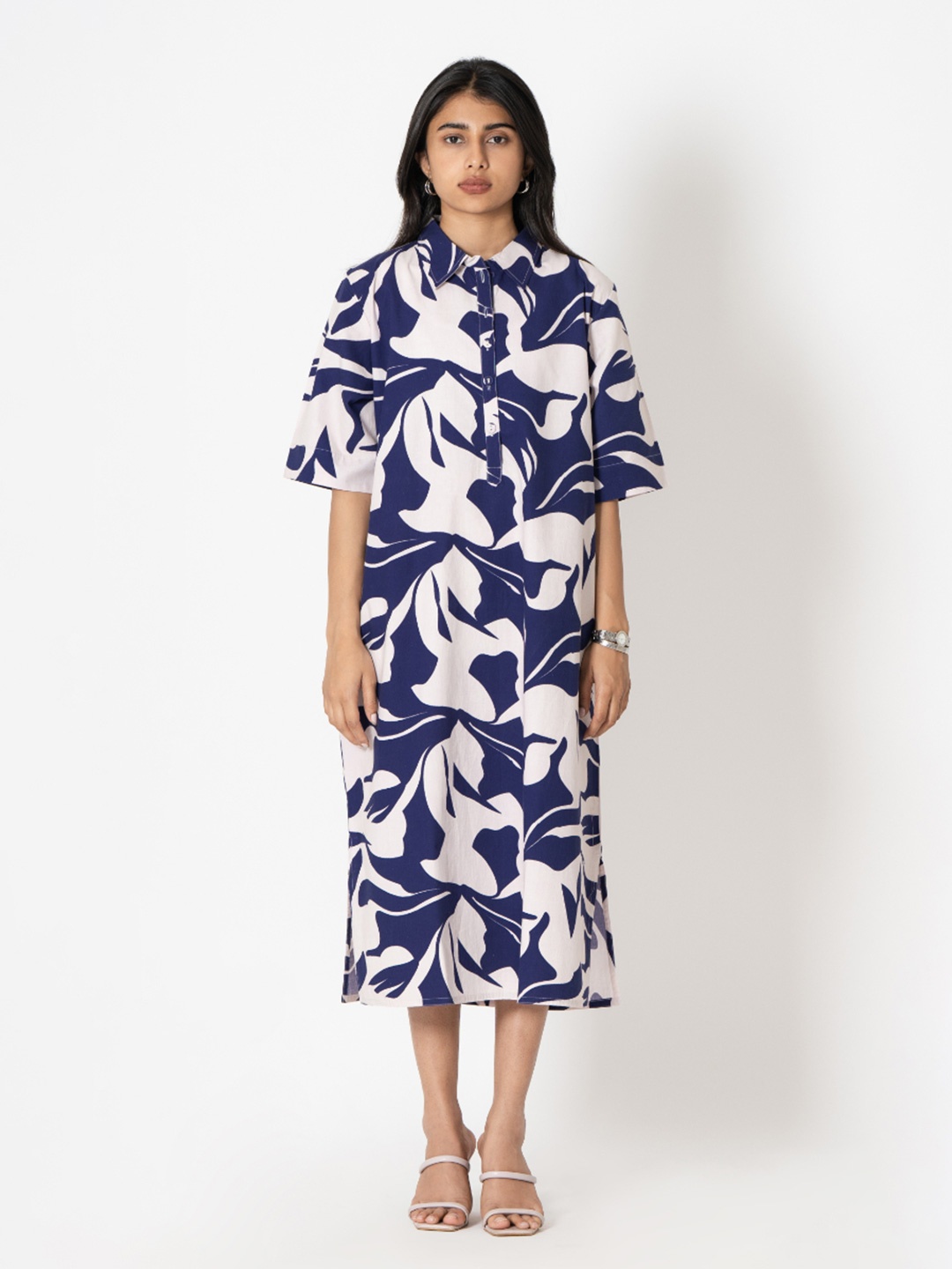 Kameez by Pooja Kejriwal Printed Shirt Midi Dress, White