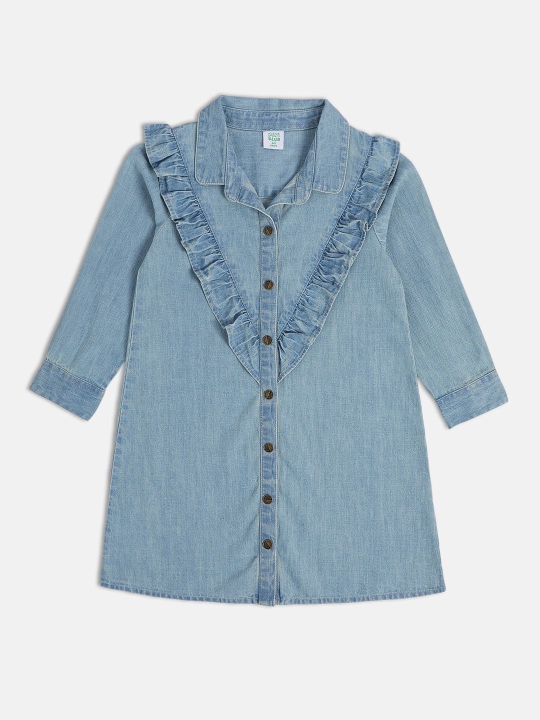 

MINI KLUB Girls Cotton Shirt Collar Shirt Dress, Blue