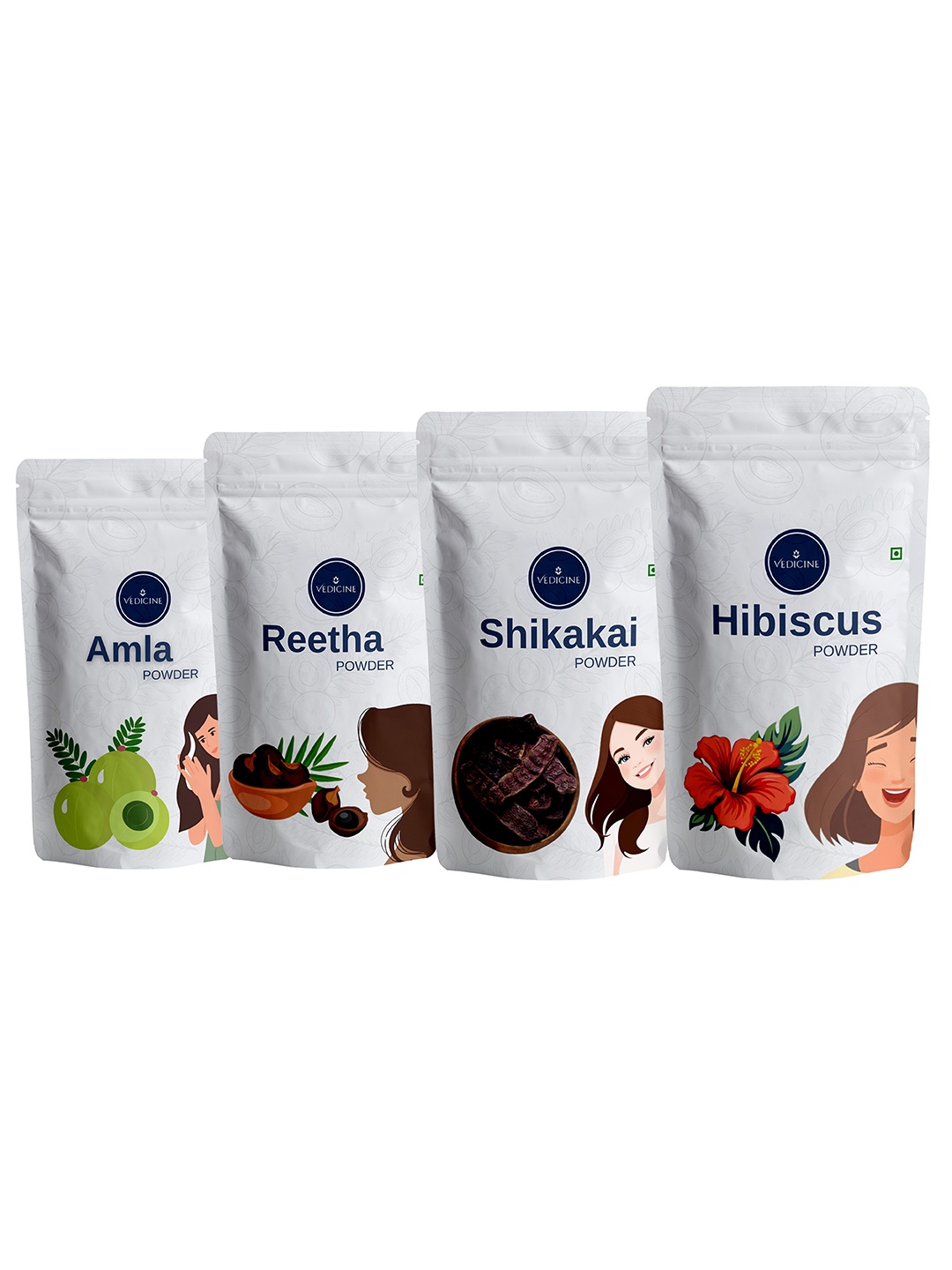 

VEDICINE Set Of 4 Amla Reetha Hibiscus & Shikakai Powder For Hair Care - 100 g Each, Brown