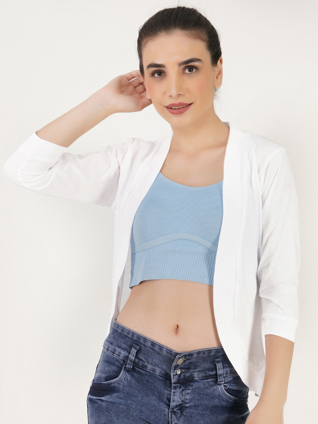 

TEEMOODS Open Front Cotton Shrug, White