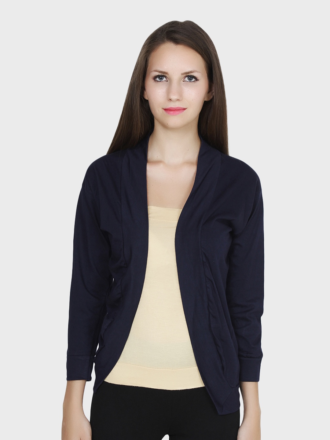 

TEEMOODS Open Front Cotton Shrug, Navy blue