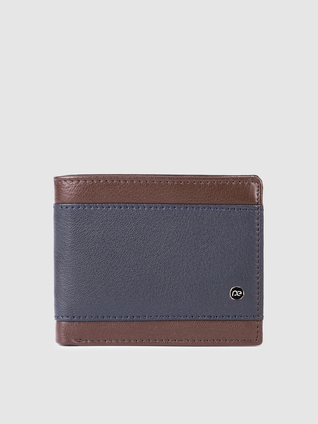 

Peter England Men Colourblocked Leather Two Fold Wallet, Navy blue