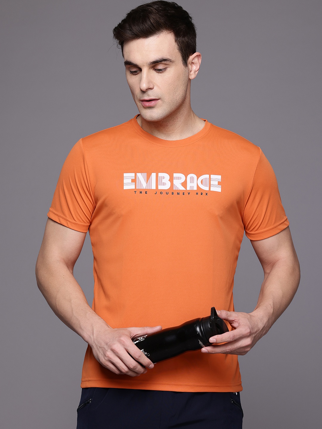 

HRX by Hrithik Roshan Typography Print Rapid-Dry Training T-shirt, Orange