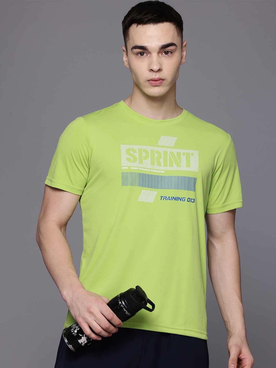 

HRX by Hrithik Roshan Typography Print Rapid-Dry Training T-shirt, Lime green