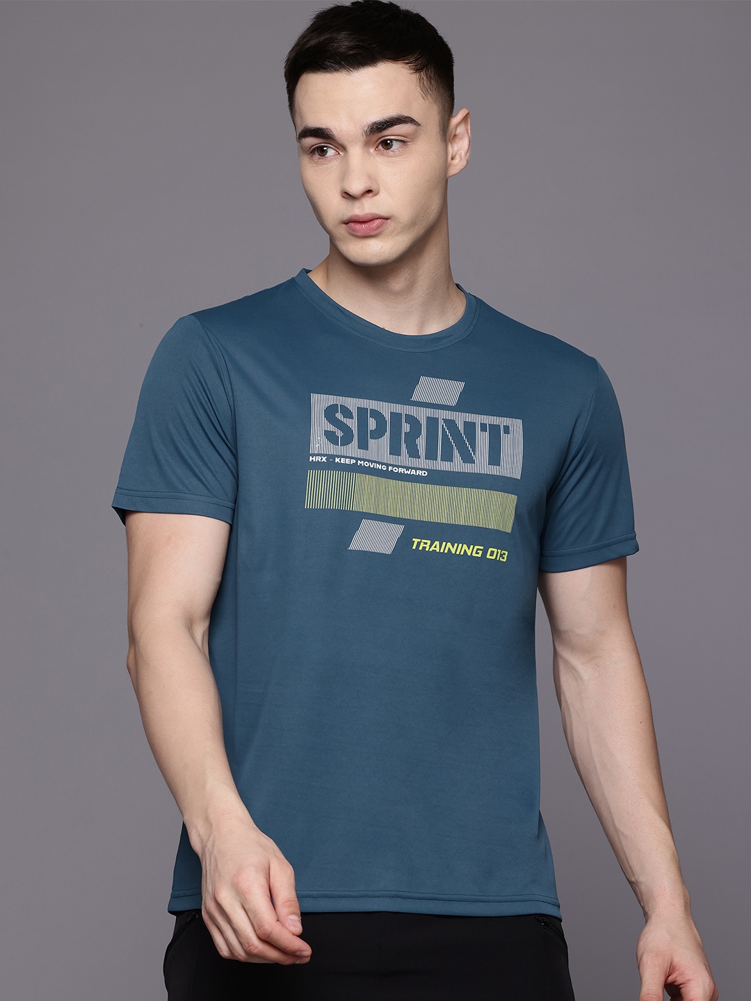 

HRX by Hrithik Roshan Typography Print Rapid-Dry Training T-shirt, Teal