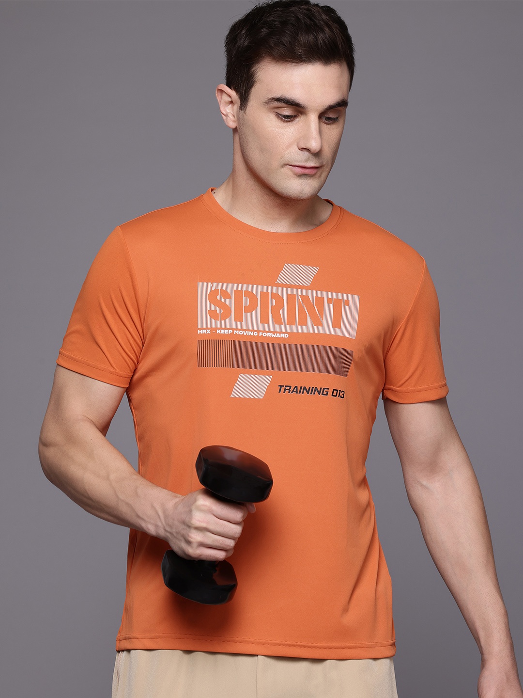 

HRX by Hrithik Roshan Typography Print Rapid-Dry Training T-shirt, Orange