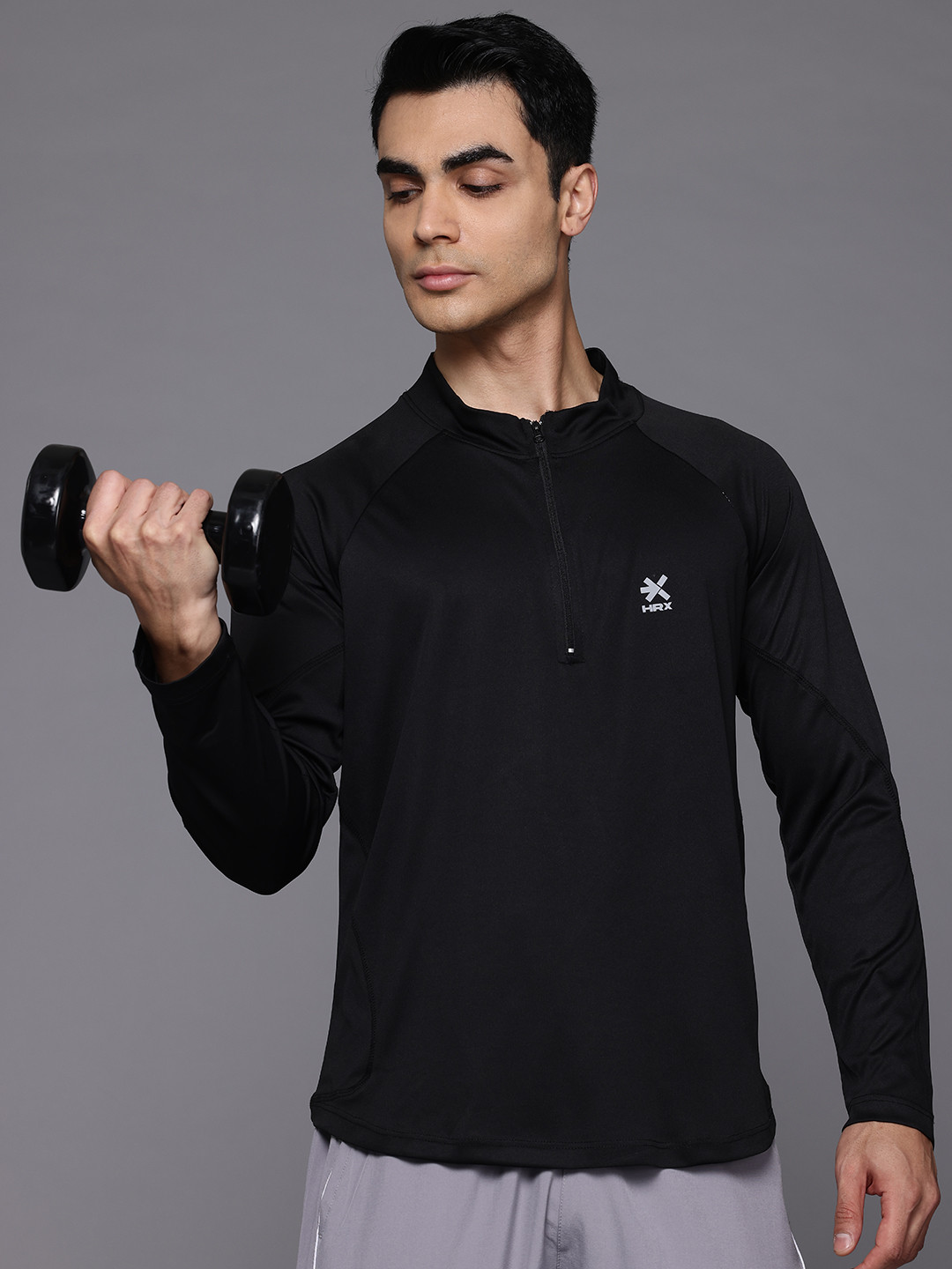 

HRX by Hrithik Roshan Men Striped Rapid-Dry Training T-shirt, Black