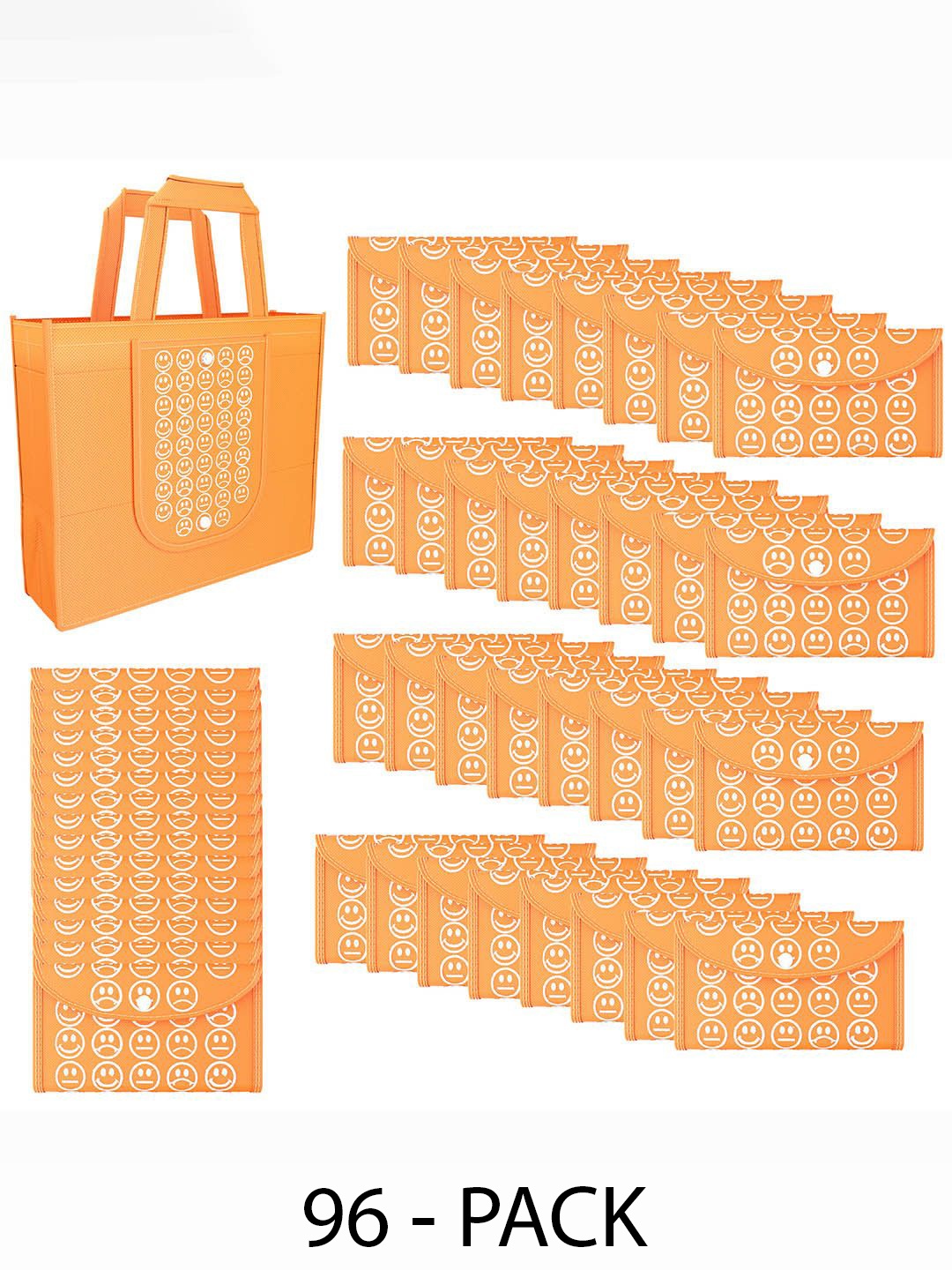 

Kuber Industries Set of 96 Smiley Printed Lightweight Foldable & Reusable Shopping Bags, Orange
