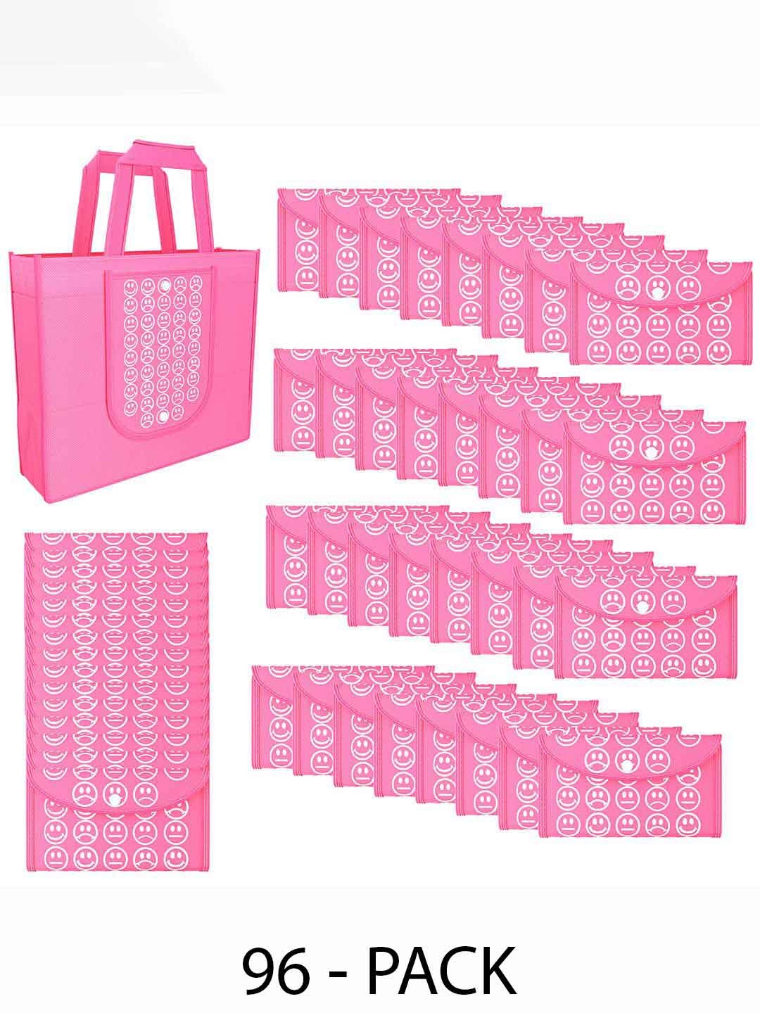 

Kuber Industries Set of 96 Smiley Printed Lightweight Foldable & Reusable Shopping Bags, Pink