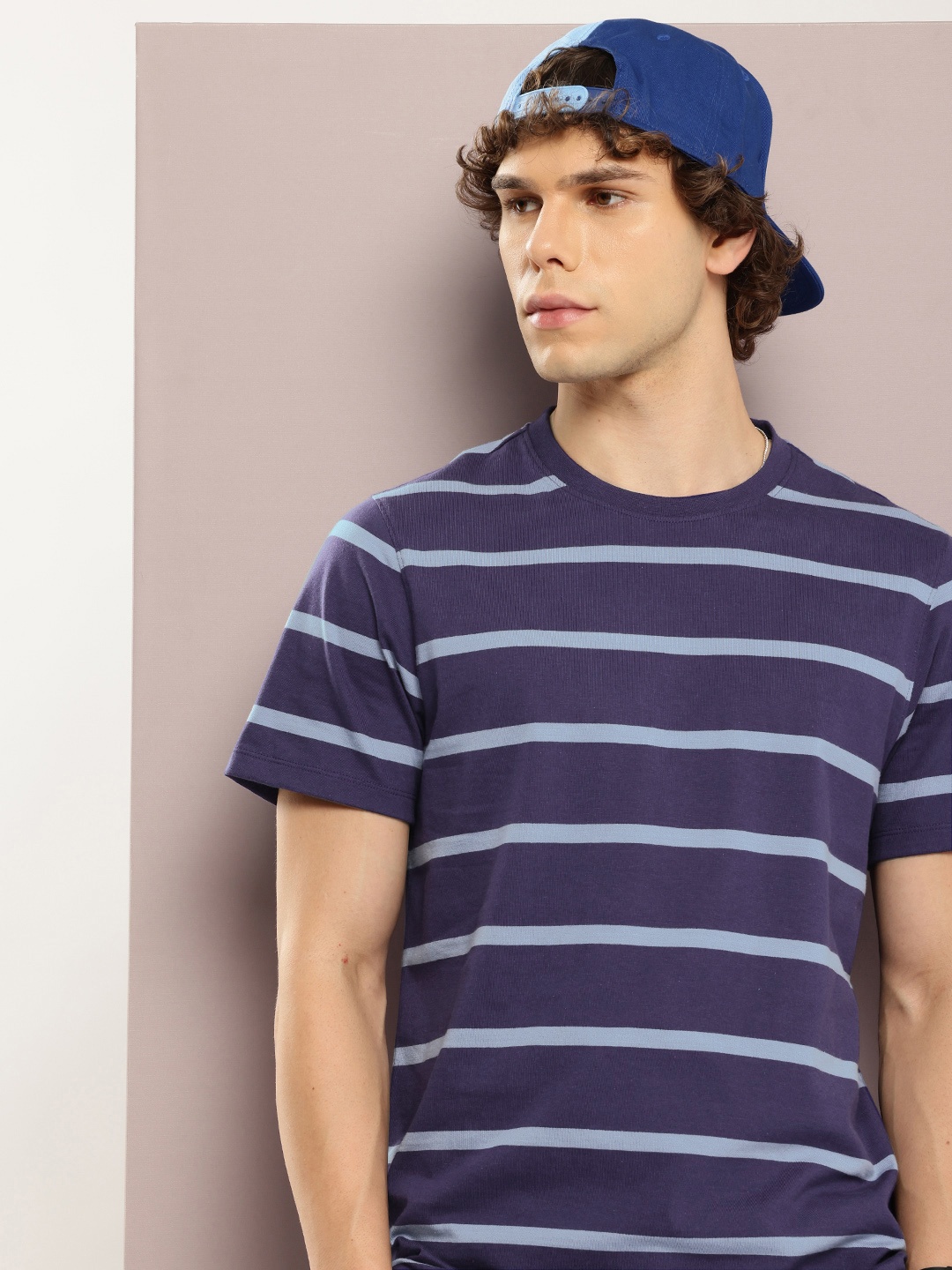 

Kook N Keech Men Striped Pure Cotton T-shirt, Navy blue