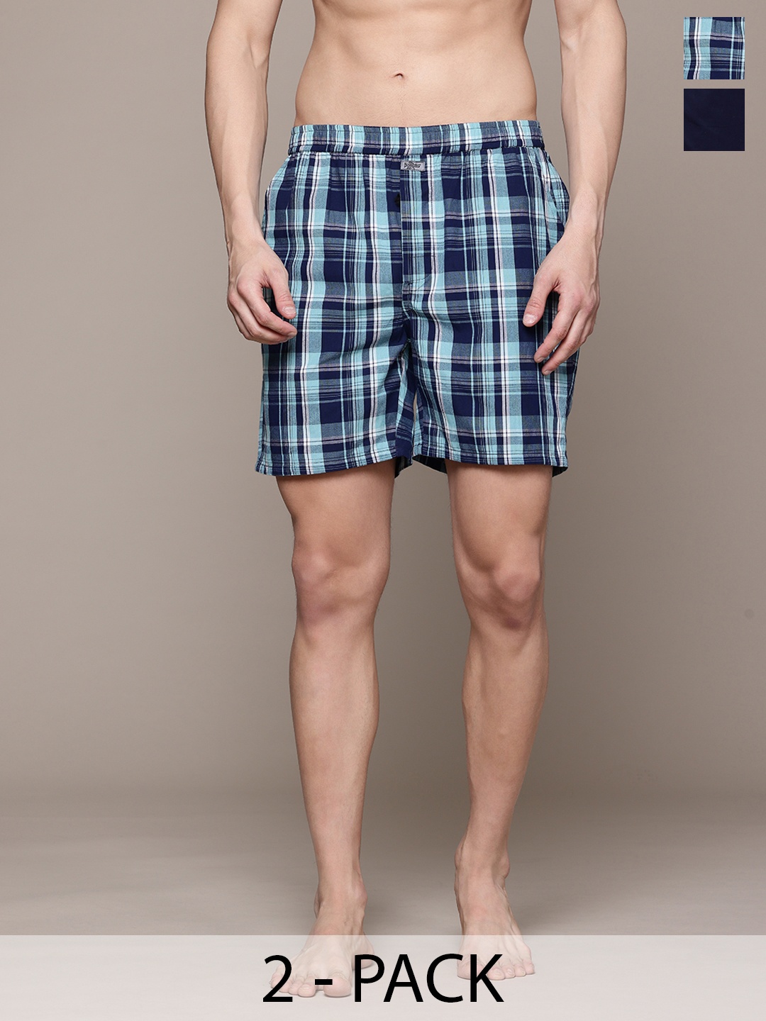 

Roadster Men Pack Of 2 Assorted Pure Cotton Boxers, Navy blue