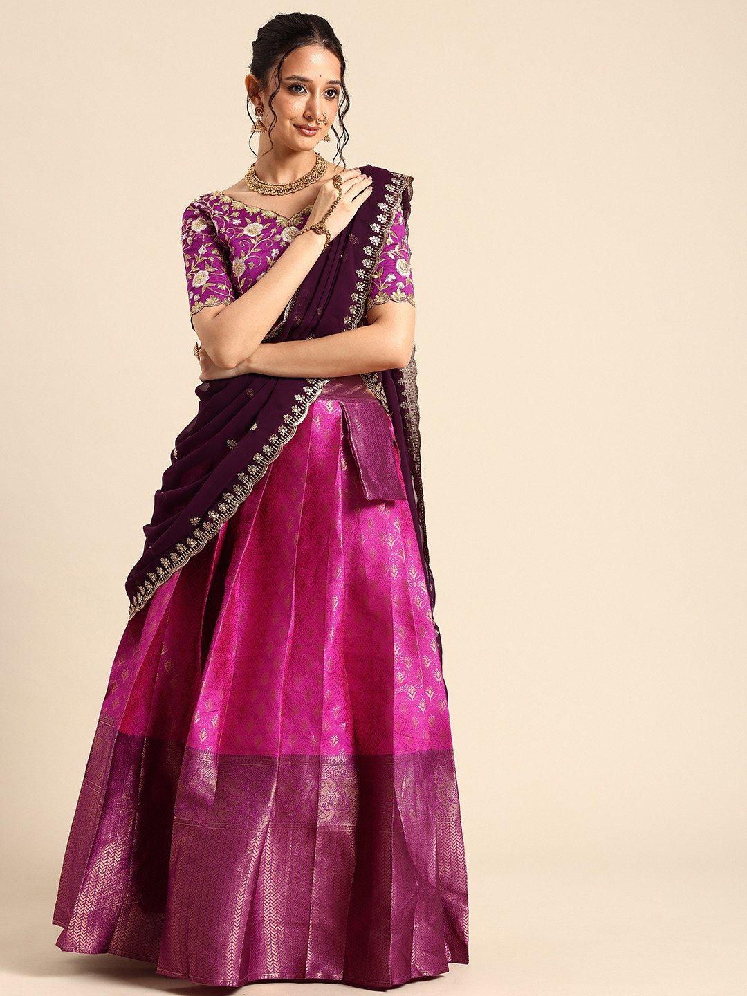 

Fabcartz Embroidered Sequinned Semi-Stitched Lehenga & Unstitched Blouse With Dupatta, Rose