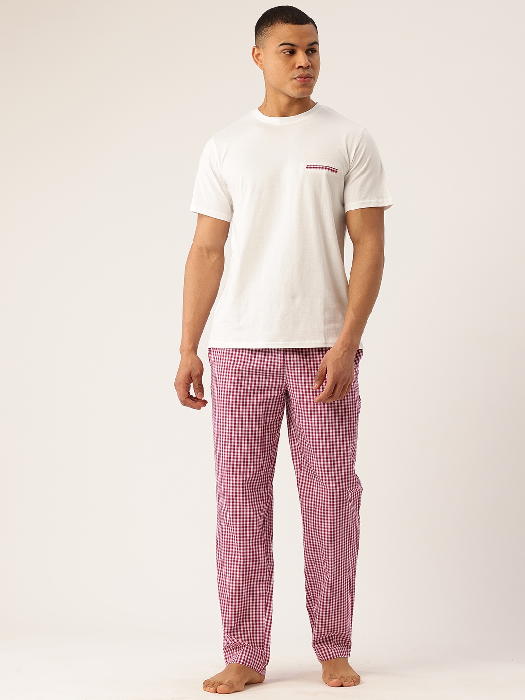 

ETC Men Checked Pure Cotton Night Suit, Magenta