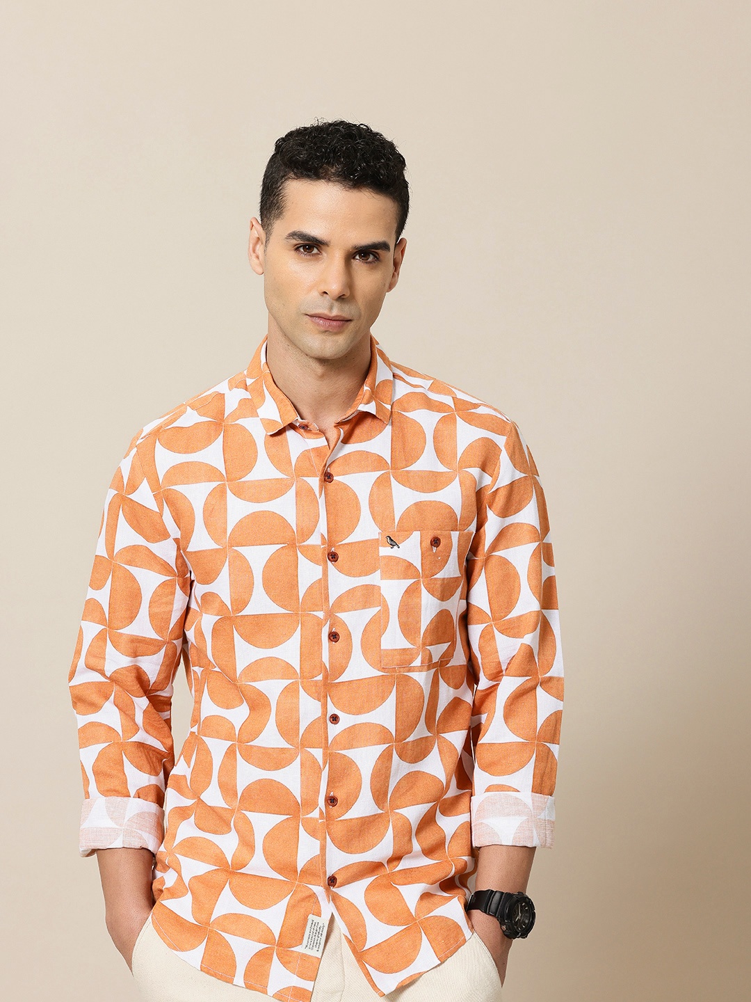 

Mr Bowerbird Premium Tailored Fit Printed Casual Shirt, Orange