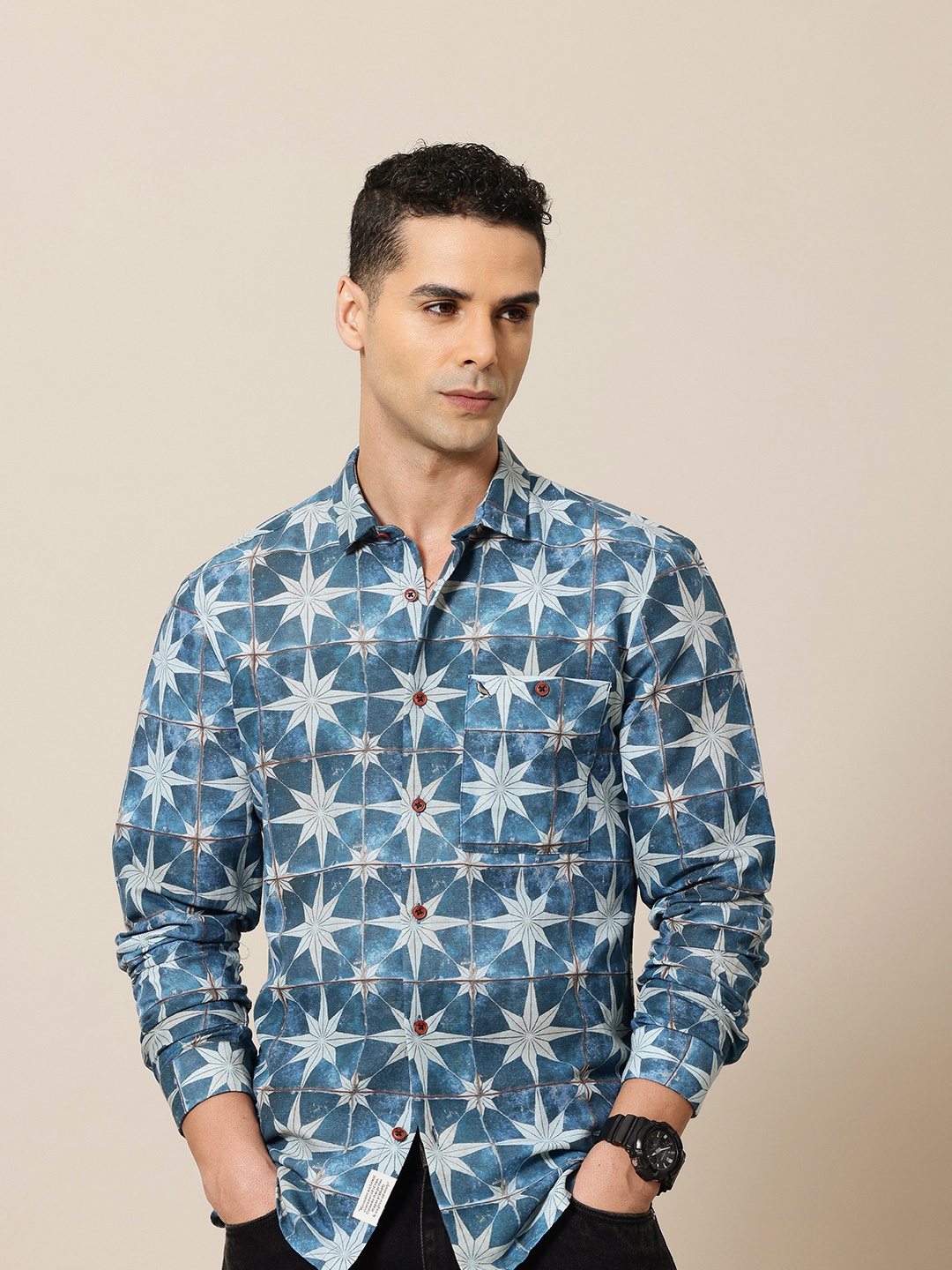 

Mr Bowerbird Premium Tailored Fit Printed Casual Shirt, Blue