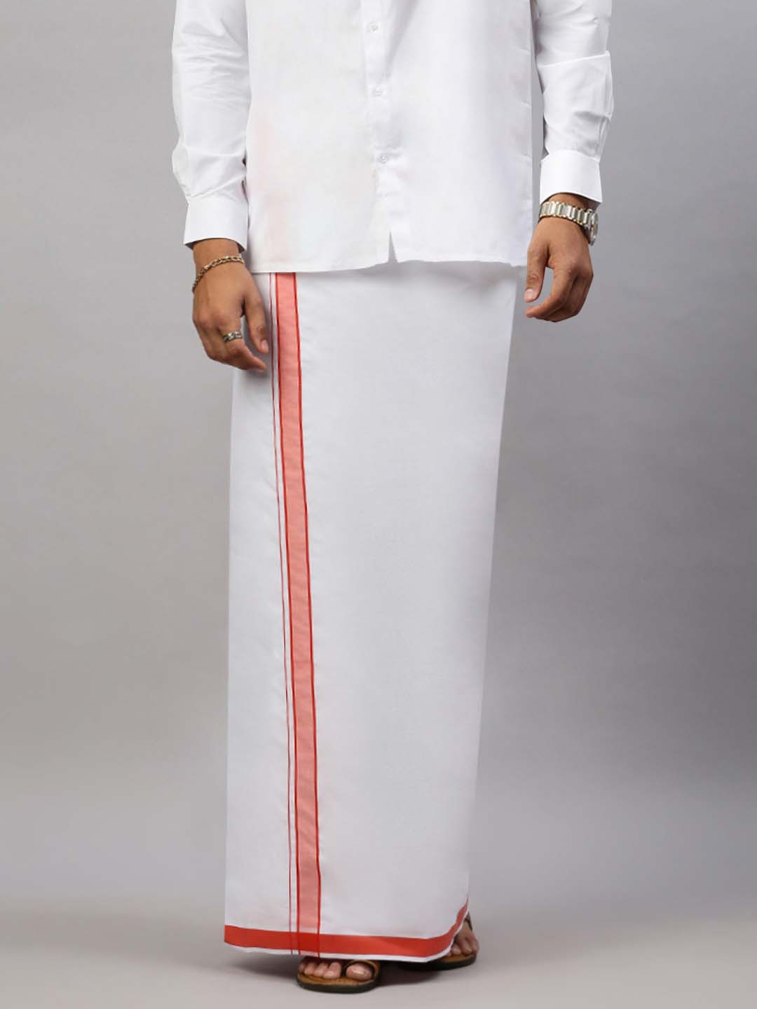 

RAMRAJ Men Prestigious Look Dhoti with Fancy Border, White