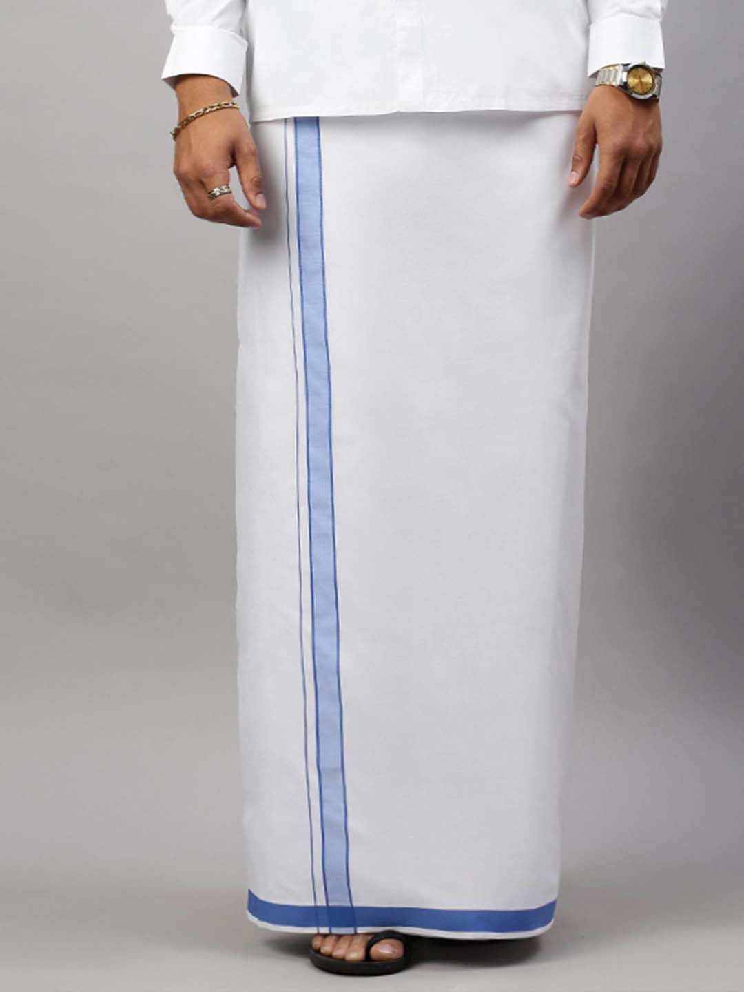 

RAMRAJ Men Prestigious Look Dhoti with Fancy Border, White