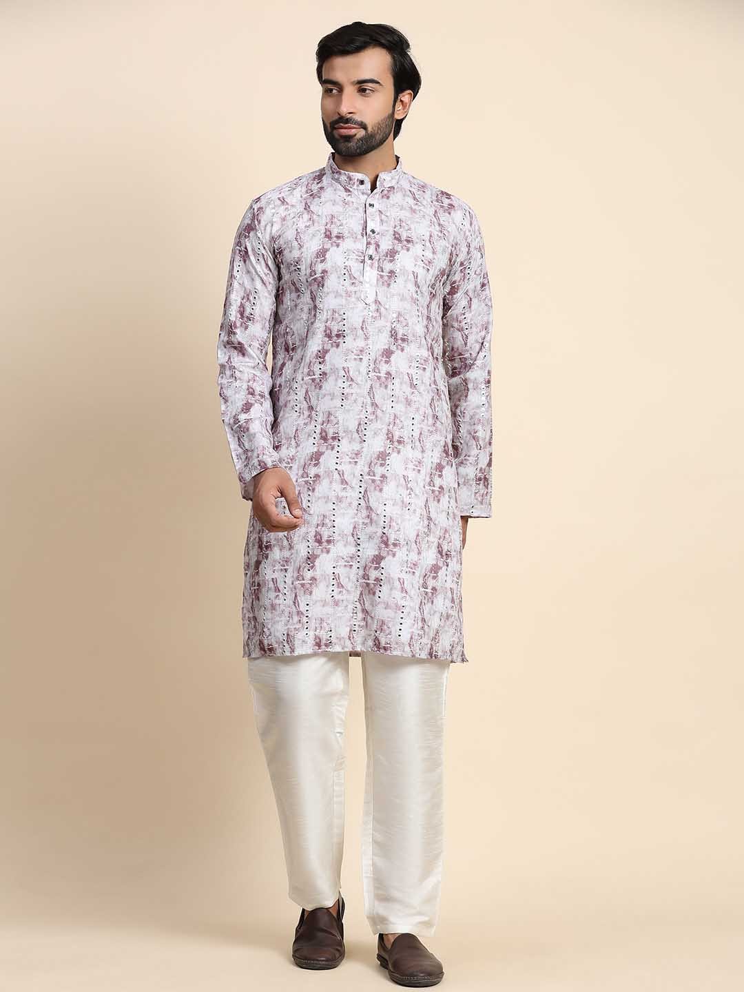 

Rawayi Dyed Mirror Work Mandarin Collar Pure Cotton Straight Kurta, Grey